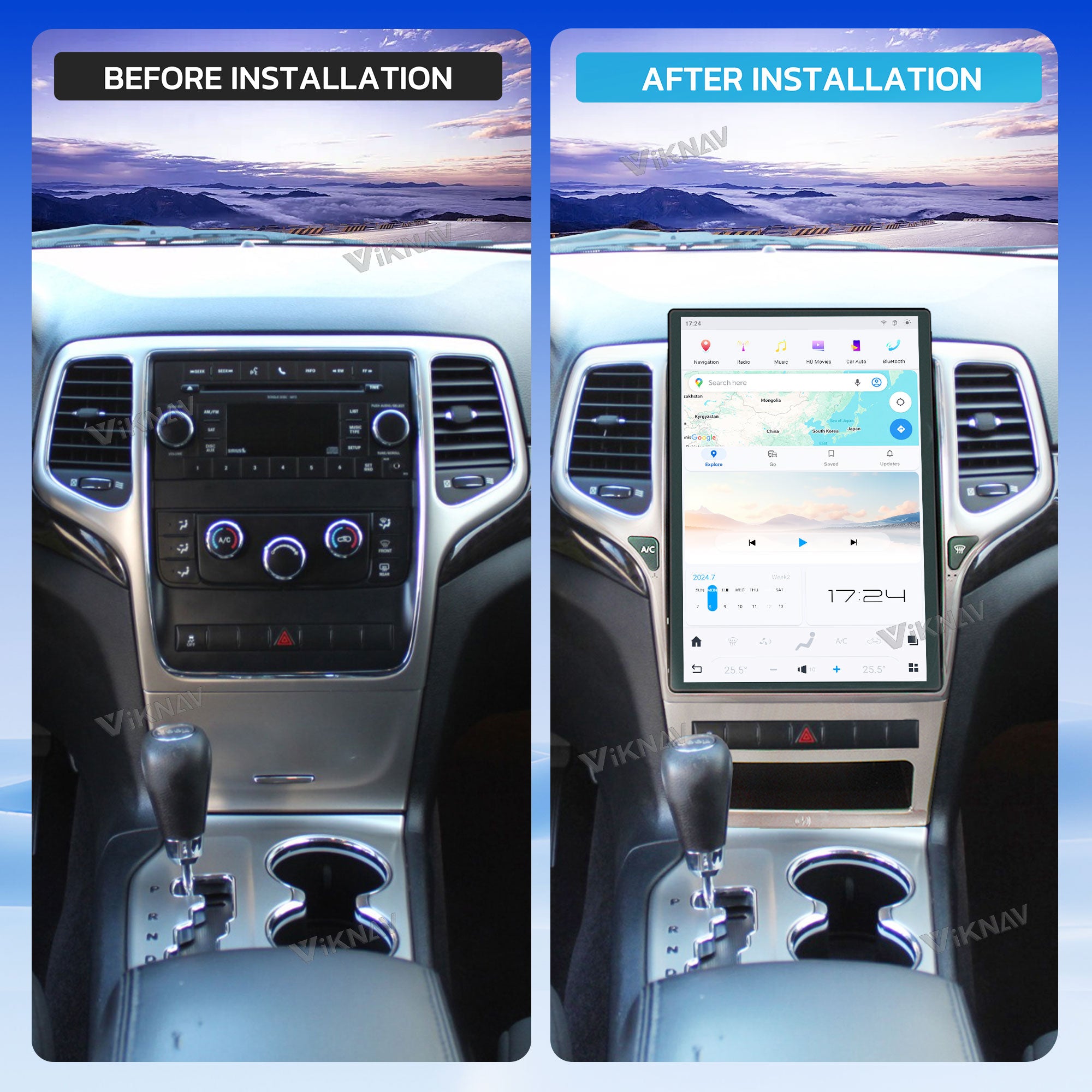 VIKNAV 14.4 Inch Android Car Radio For Jeep Grand Cherokee 2011-2013 Auto Stereo Infotainment System Screen Upgrade (128GB)