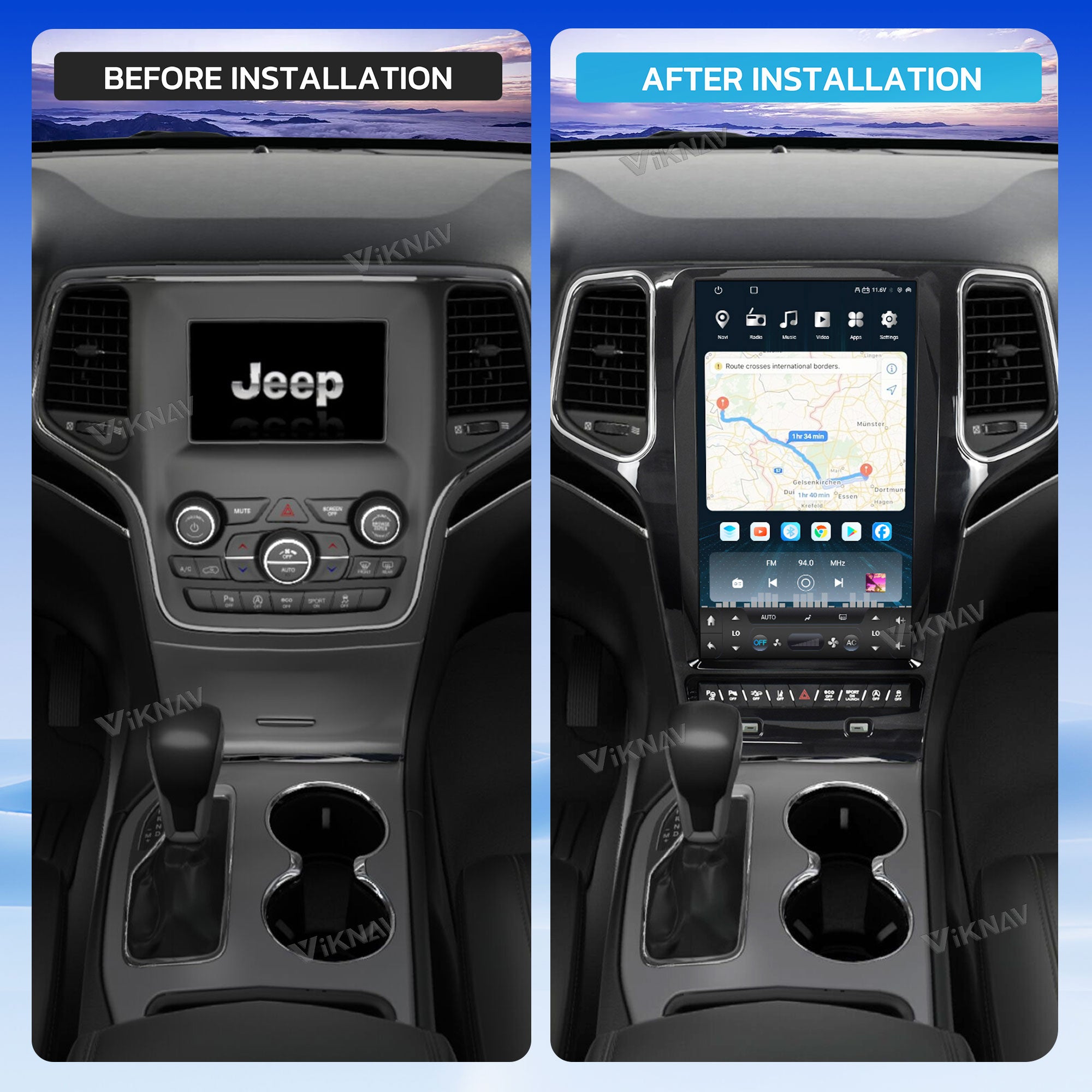 VIKNAV 13.6 Inch Android Car Radio for Jeep Grand Cherokee 2011-2022 Auto Stereo Screen Upgrade Wireless Carplay GPS Navigation Multimedia Player Head Unit