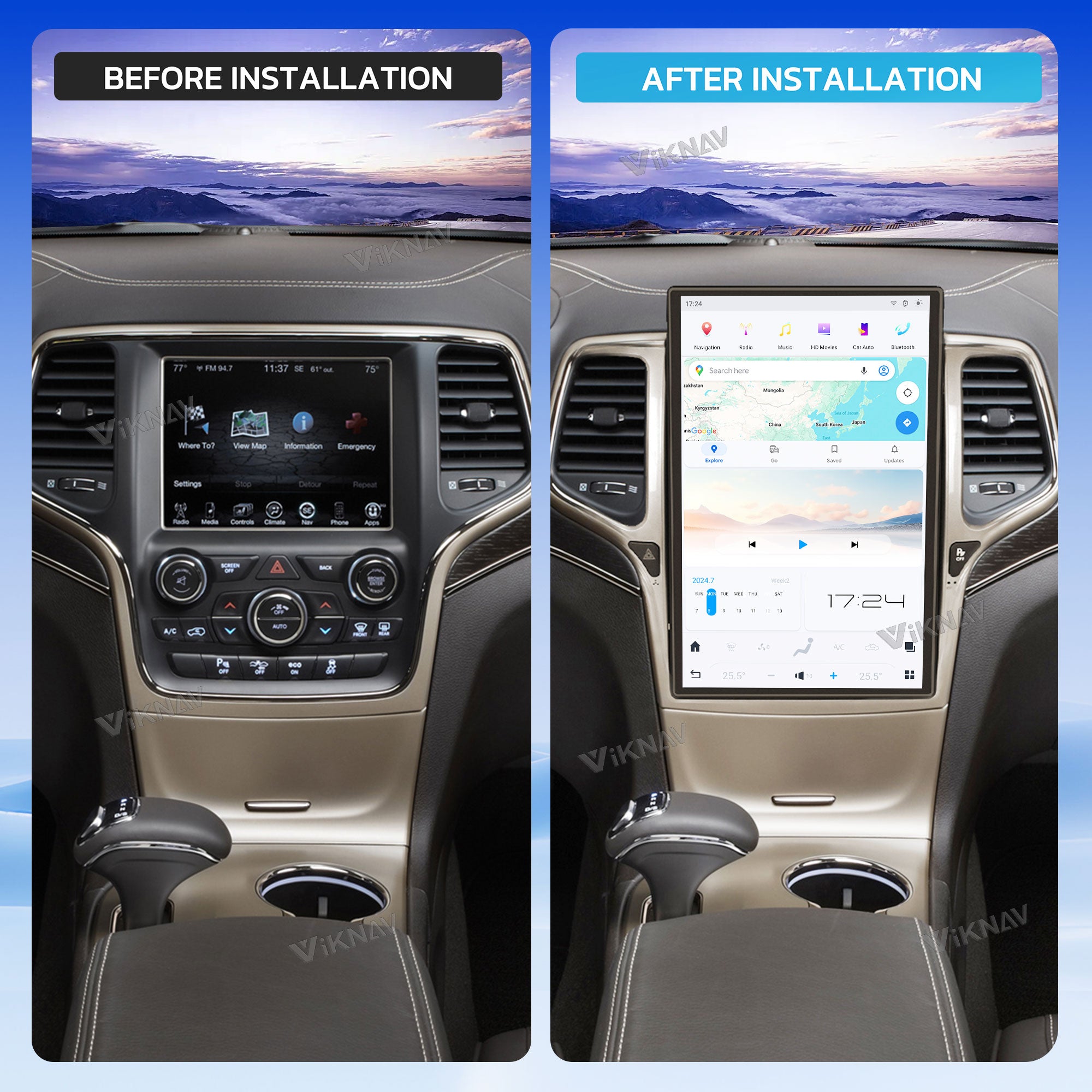 VIKNAV 14.4 Inch Android Car Radio For Jeep Grand Cherokee 2014-2020 Auto Stereo Infotainment System Screen Upgrade (128GB)