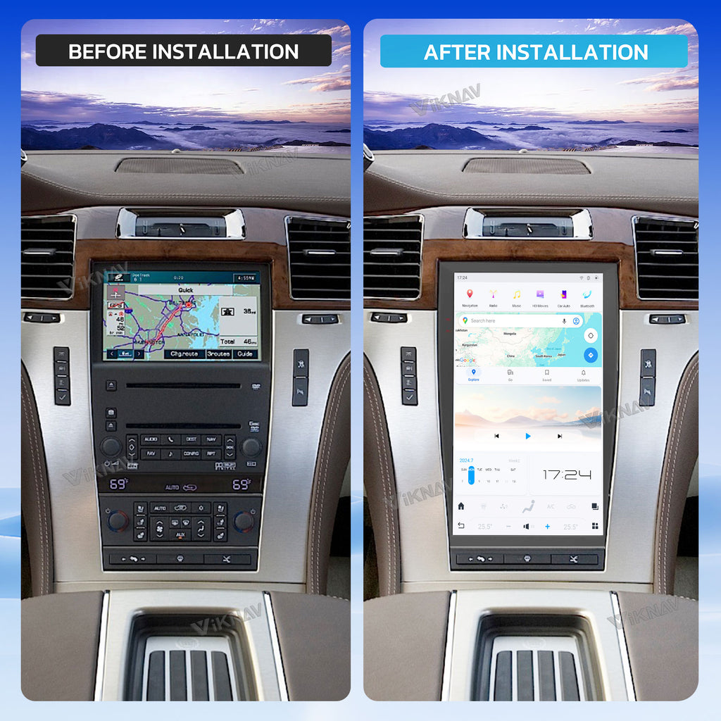 VIKNAV 13.6 Inch Android Car Radio For Cadillac Escalade 2008-2012 Auto Stereo Infotainment System Screen Upgrade (128GB)