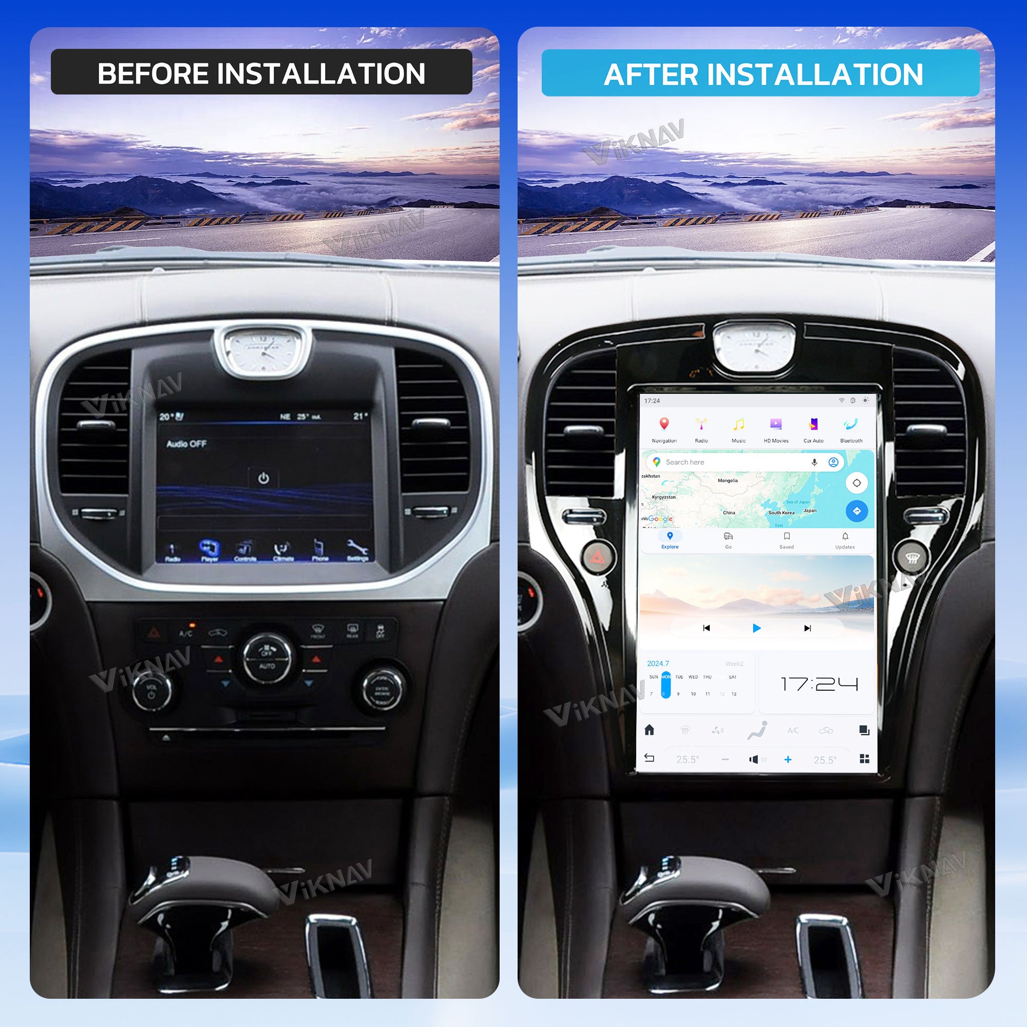 VIKNAV 14.4 Inch Android Car Radio For Chrysler 300 300c 300s 2011-2020 Auto Stereo Infotainment System Screen Upgrade (128GB)