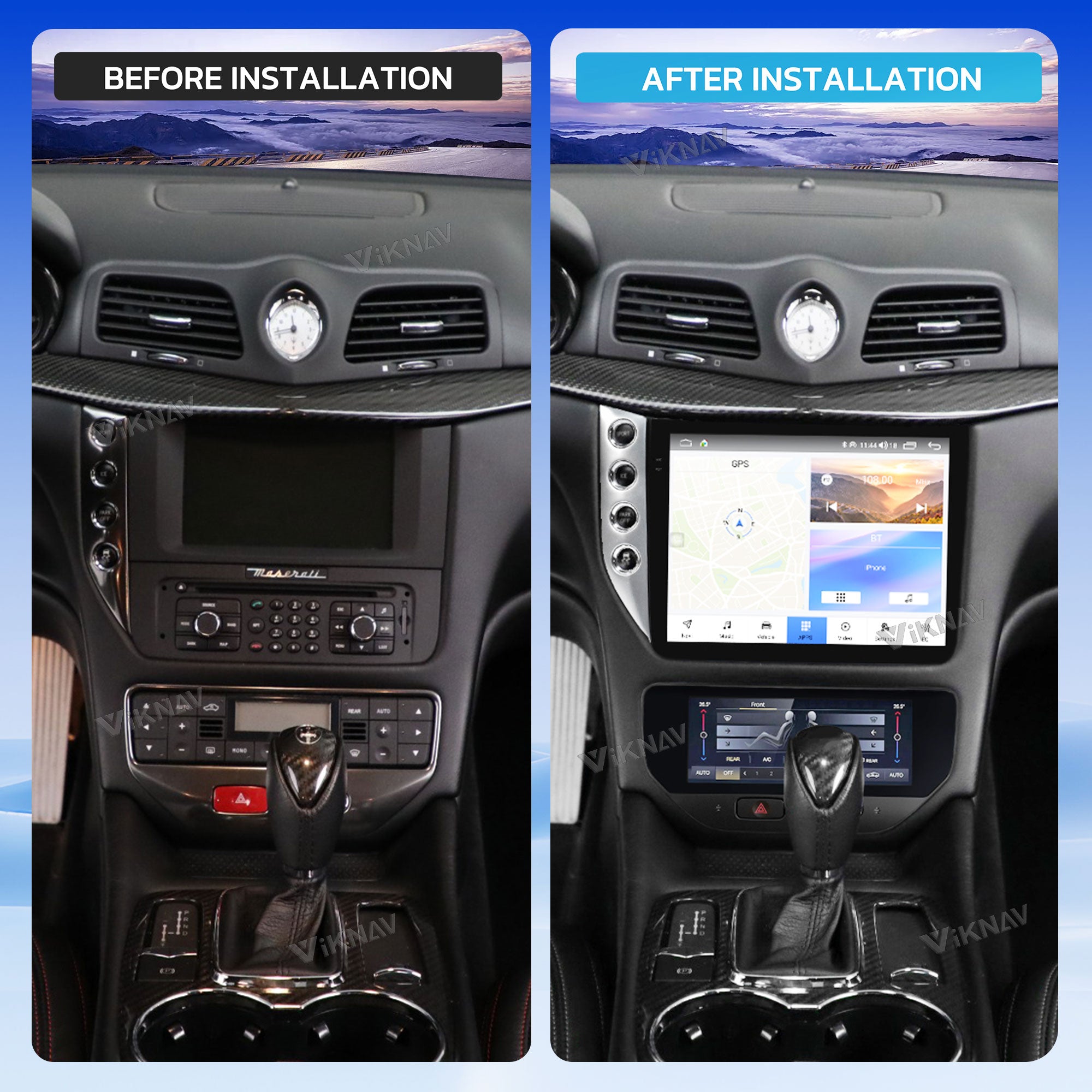 VIKNAV 10 Inch Android Car Radio for Maserati GranTurismo GT GC 2007-2017 Auto Stereo Screen Upgrade Wireless Carplay GPS Navigation Multimedia Player With AC Panel