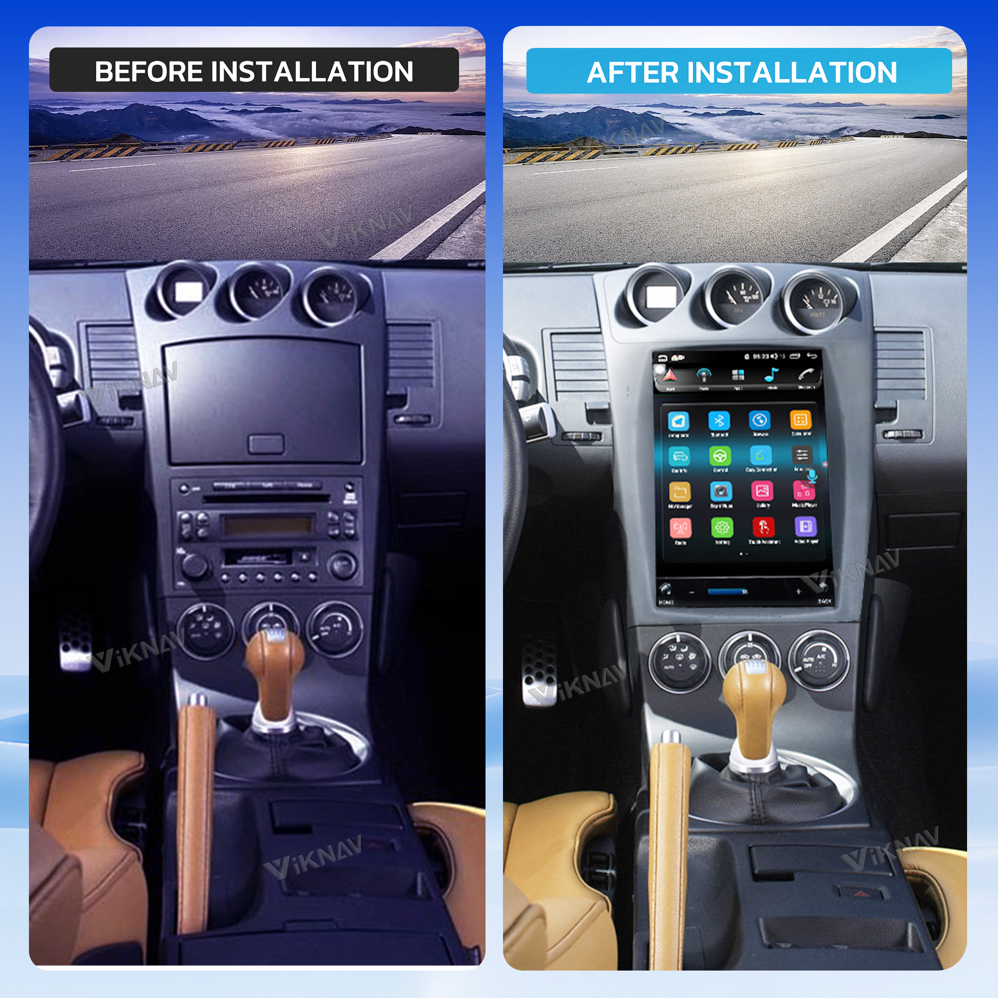 VIKNAV 12.1 Inch Android Car Radio for Nissan 350Z 2003-2007 Auto Stereo Screen Upgrade Wireless Carplay GPS Navigation Multimedia Player LHD and RHD Head Unit
