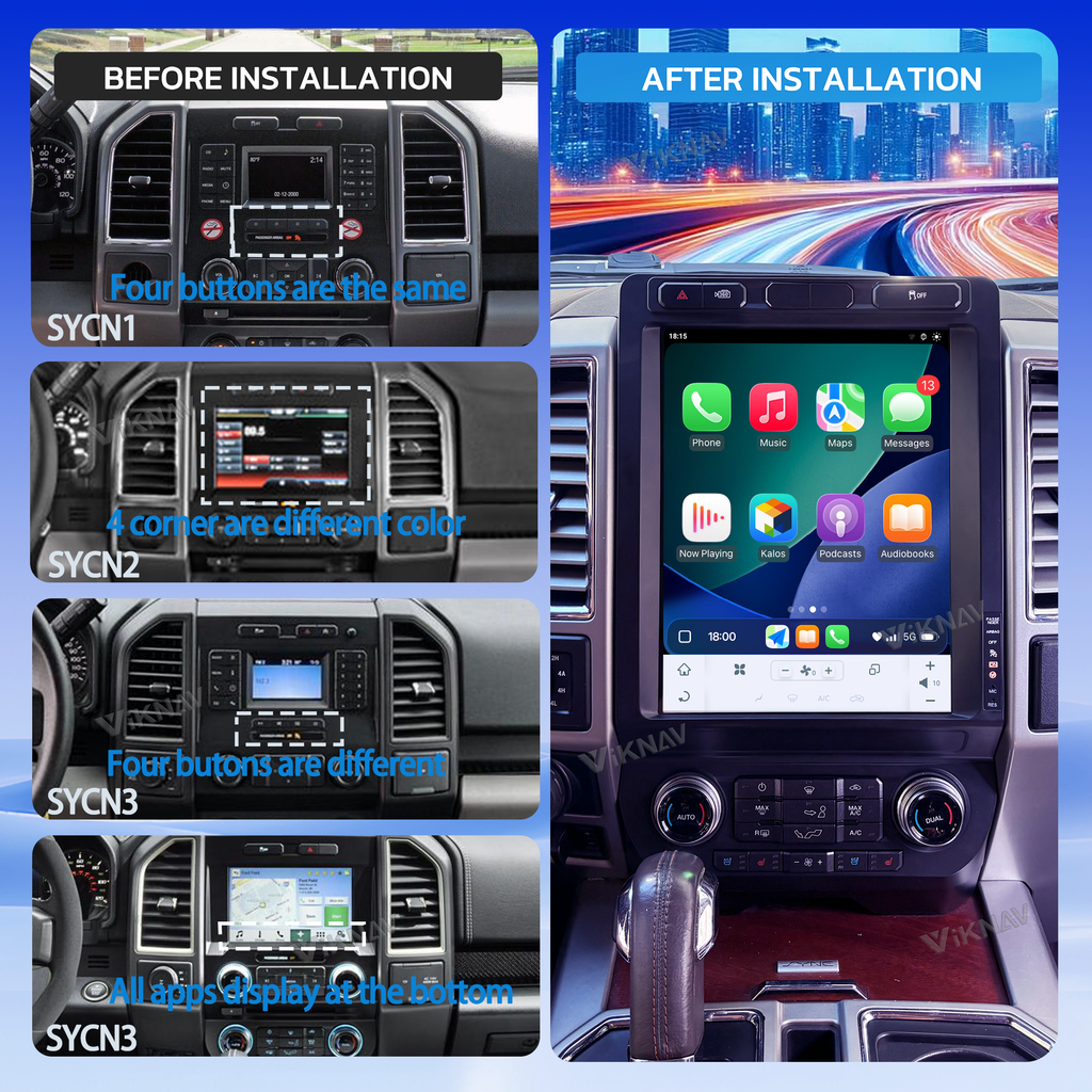 VIKNAV 12.1 Inch Android Car Radio For Ford F150 2015-2022 F250 F350 F450 2017-2022 Auto Stereo Screen Upgrade Wireless Carplay GPS Navigation Multimedia Player