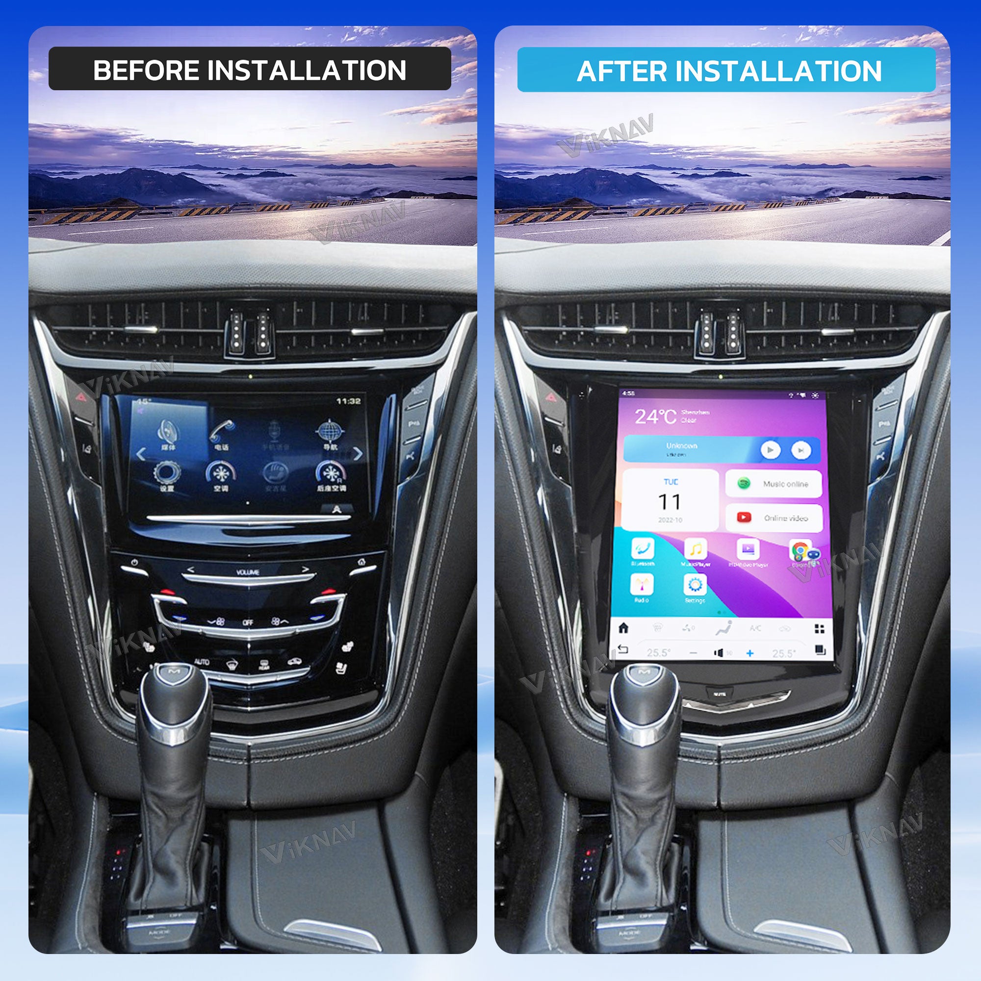 VIKNAV 10.4 Inch Android Car Radio For Cadillac ATS CTS SRX Escalade 2013-2018 Auto Stereo Infotainment System Screen Upgrade (128GB)
