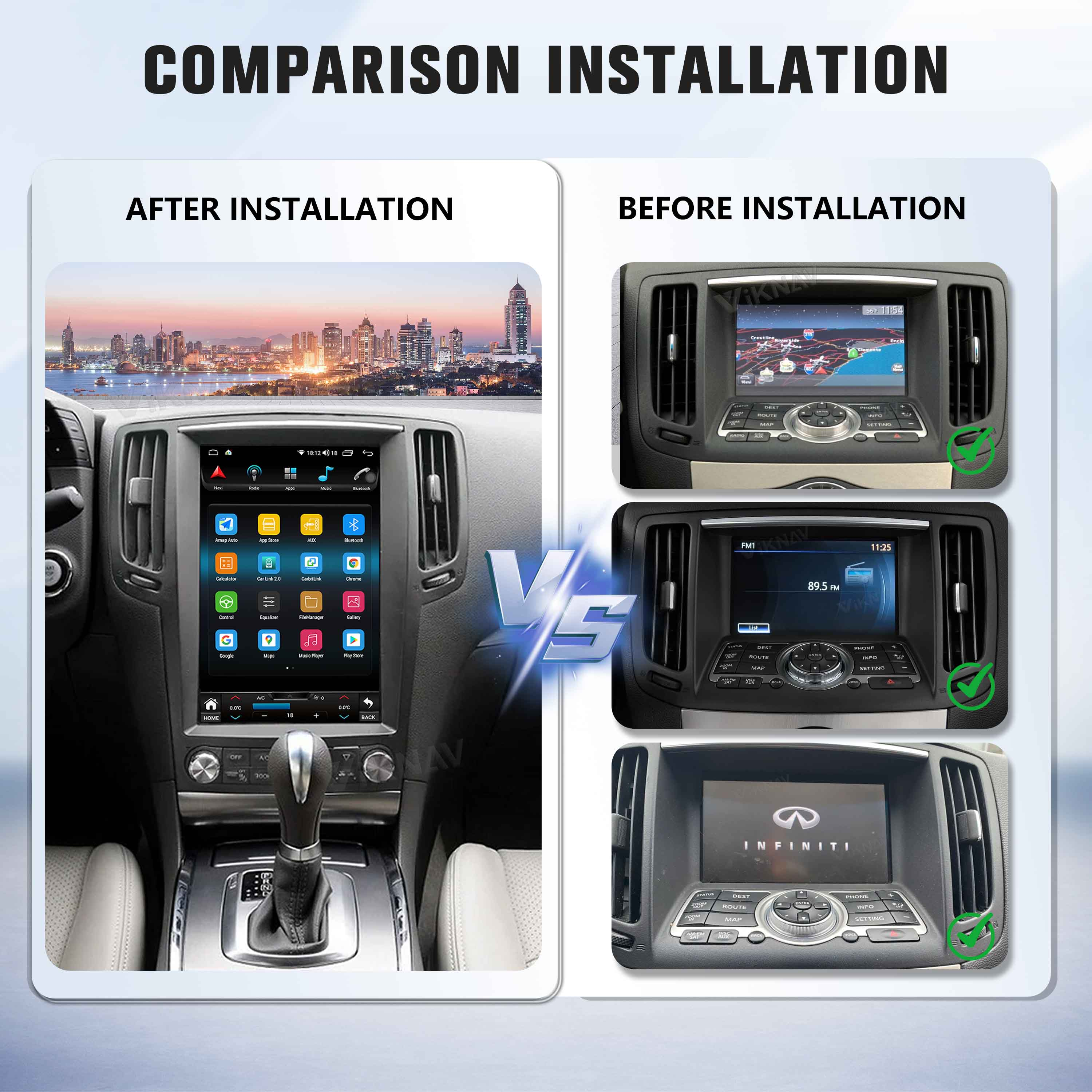Viknav Android 12.1 inch Car Stereo For Infiniti G25/G35/G37/Q60/Q60S 2004-2013 Wireless CarPlay & Android Auto GPS Navigation Head Unit