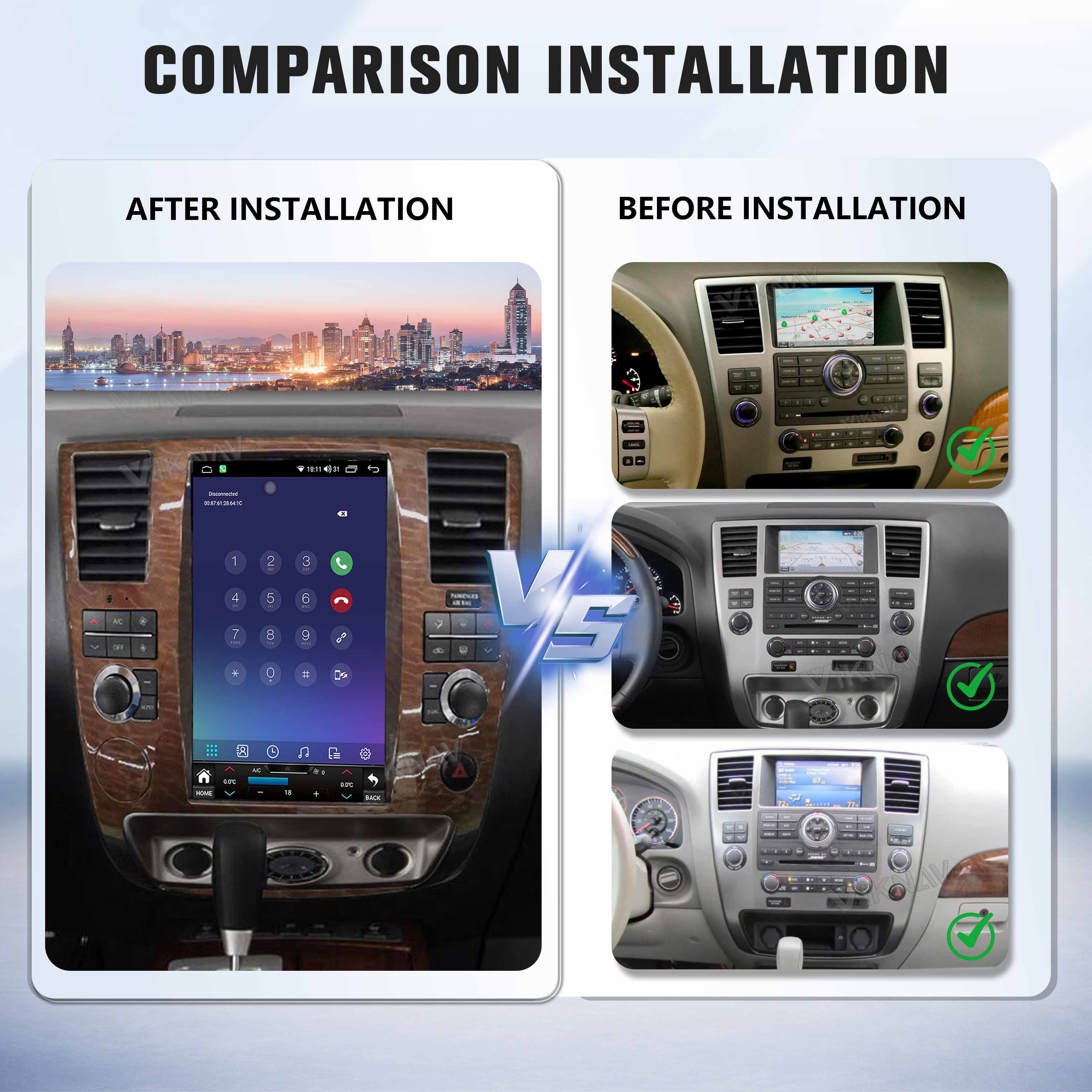 Viknav Android 9 inch Car Stereo For Infiniti QX56/Nissan Armada 2004-2010 Wireless CarPlay & Android Auto GPS Navigation Head Unit