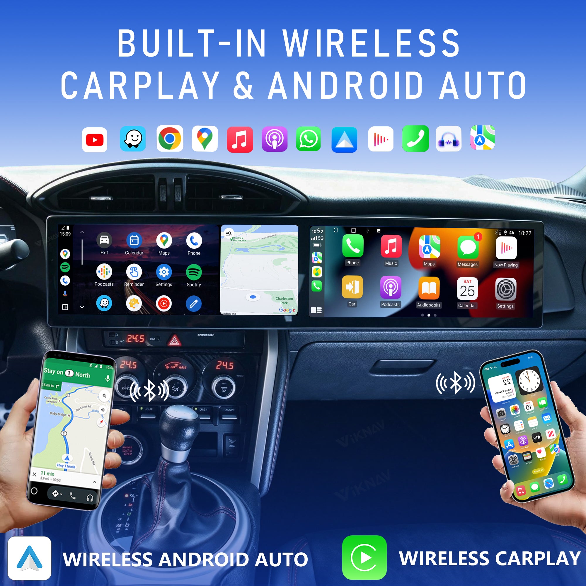 VIKNAV Dual 12.3 Inch Android Car Radio for Toyota 86 Subaru BRZ 2012-2020 Auto Stereo Screen Upgrade Wireless Carplay GPS Navigation Multimedia Player Head Unit
