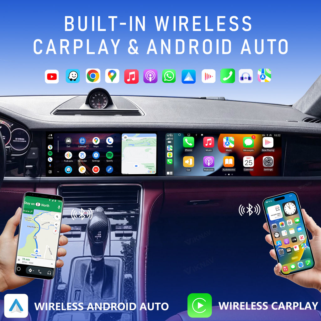 VIKNAV Dual 12.3 Inch Android Car Radio for Porsche Panamera 2017 2018 2019 2020 2021 2022 2023 Auto Stereo Screen Upgrade Wireless Carplay GPS Navigation Multimedia Player Head Unit