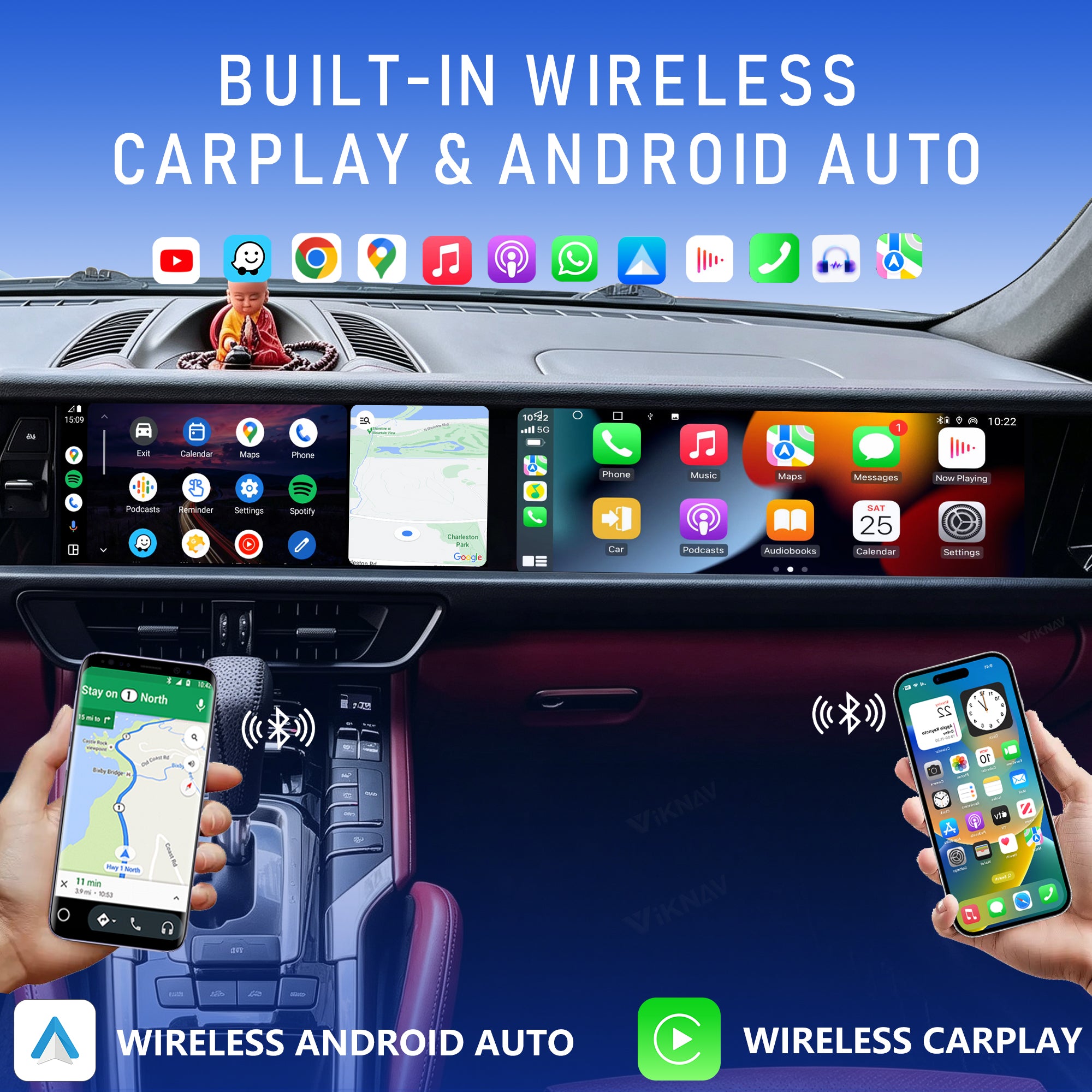 VIKNAV Dual 12.3 Inch Android Car Radio for Porsche Cayenne 2010 2011 2012 2013 2014 2015 2016 2017 Auto Stereo Screen Upgrade Wireless Carplay GPS Navigation Multimedia Player Head Unit