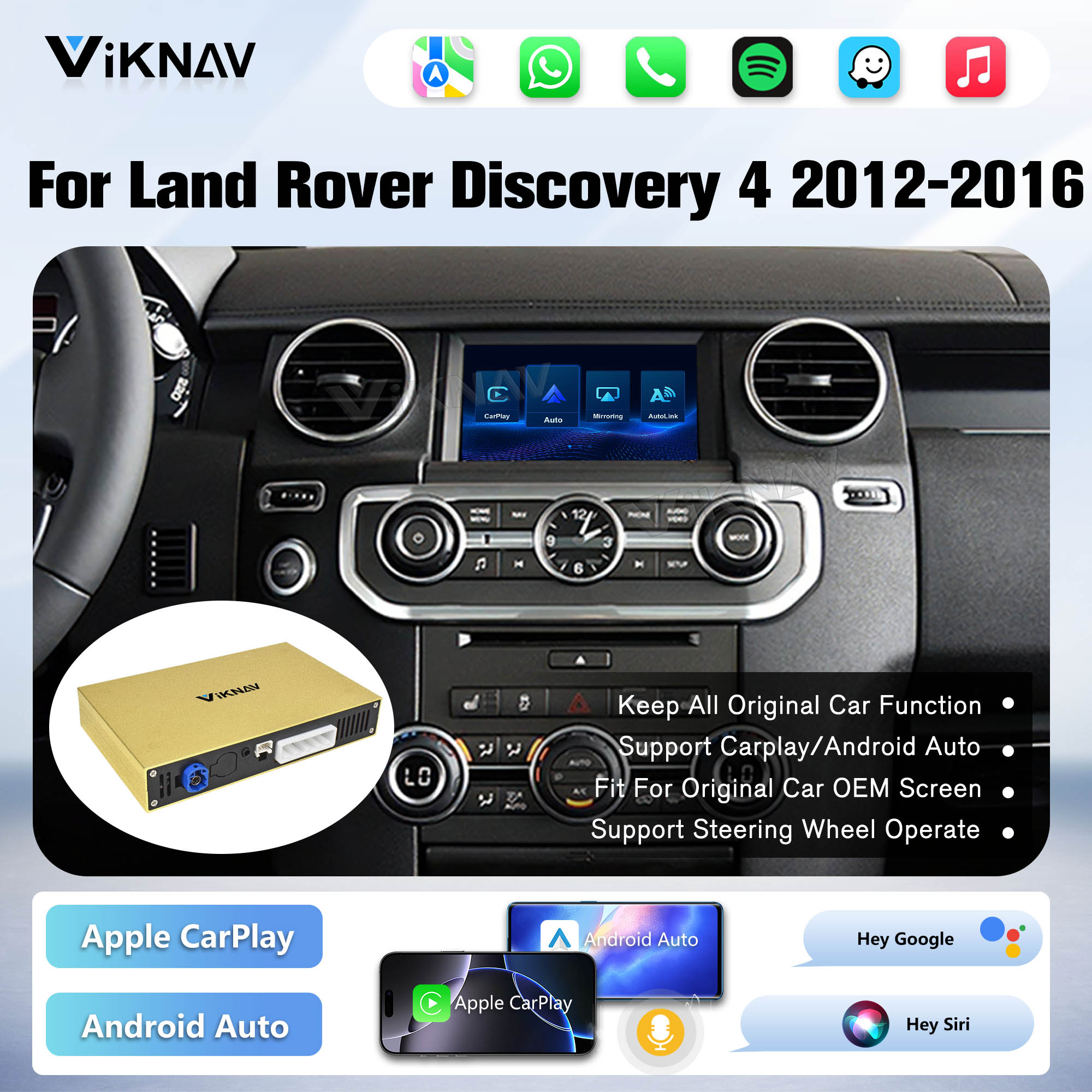 Viknav Linux System Decoder Box For Land Rover Discovery Sport 2015-2019 OEM Harman System Upgrade Interface Wireless Carplay Android Auto Decoder Box Autolink Airplay