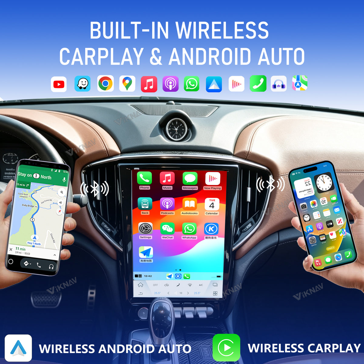 VIKNAV 12.3 Inch Touch Screen Android System Car Radio For Maserati Ghibli 2014-2019 Wireless Apple Carplay Multimedia Player GPS Navigation Head Unit