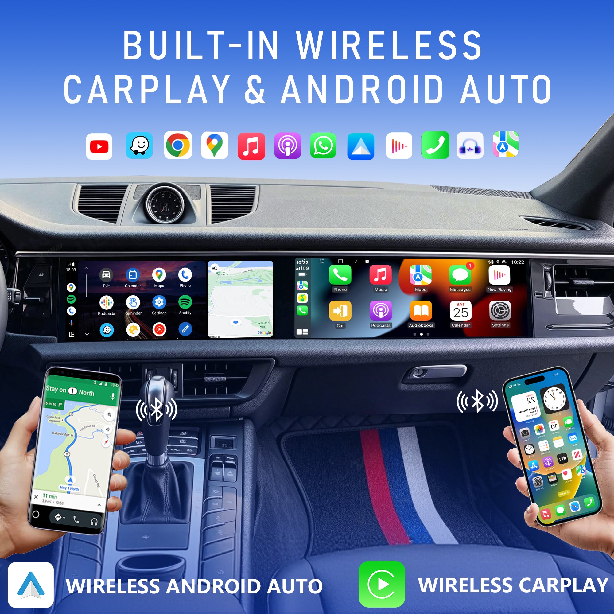 VIKNAV Dual 12.3 Inch Android Car Radio for Porsche Macan 2018 2019 2020 2021 2022 2023 2024 Auto Stereo Screen Upgrade Wireless Carplay GPS Navigation Multimedia Player Head Unit