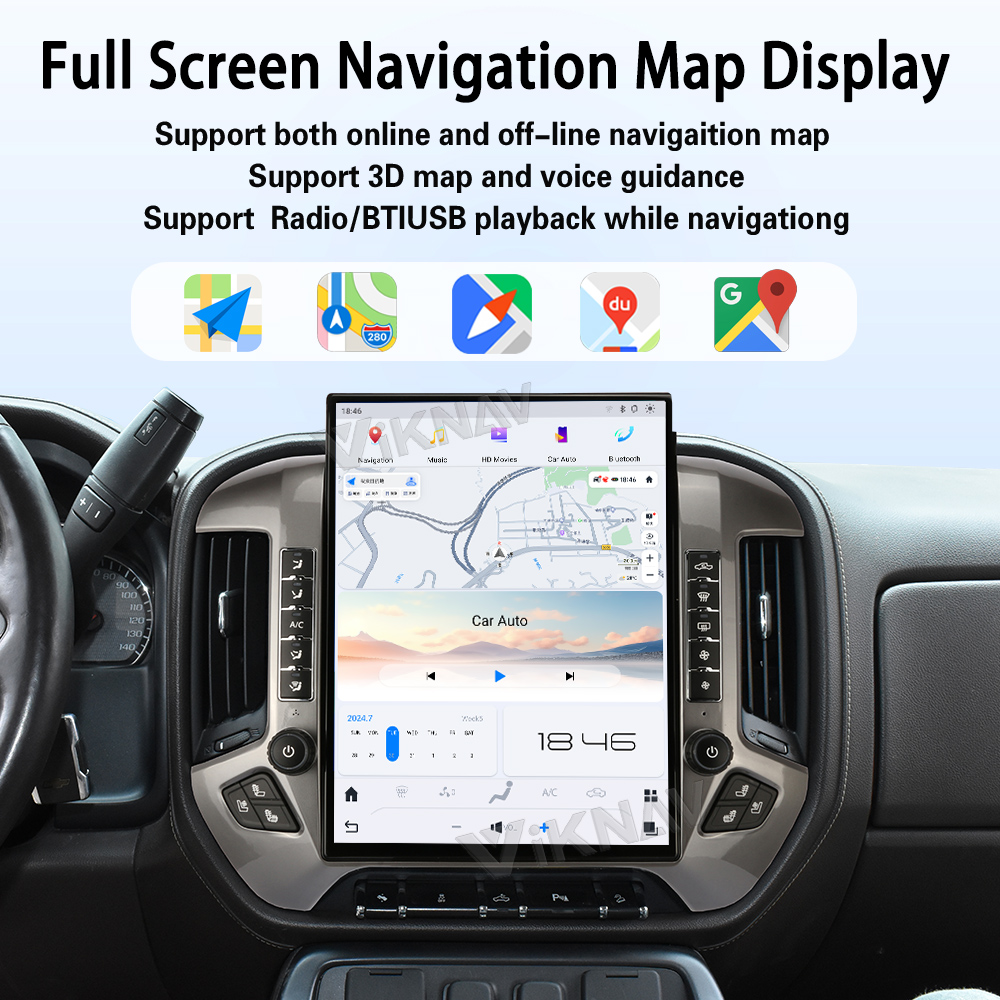 Viknav 15.6 inch Touch Screen Android Car Radio For Chevrolet Silverado GMC SIERRA 2014-2018 Wireless Carplay GPS Navigation With 13 Inch Car Digital Cluster