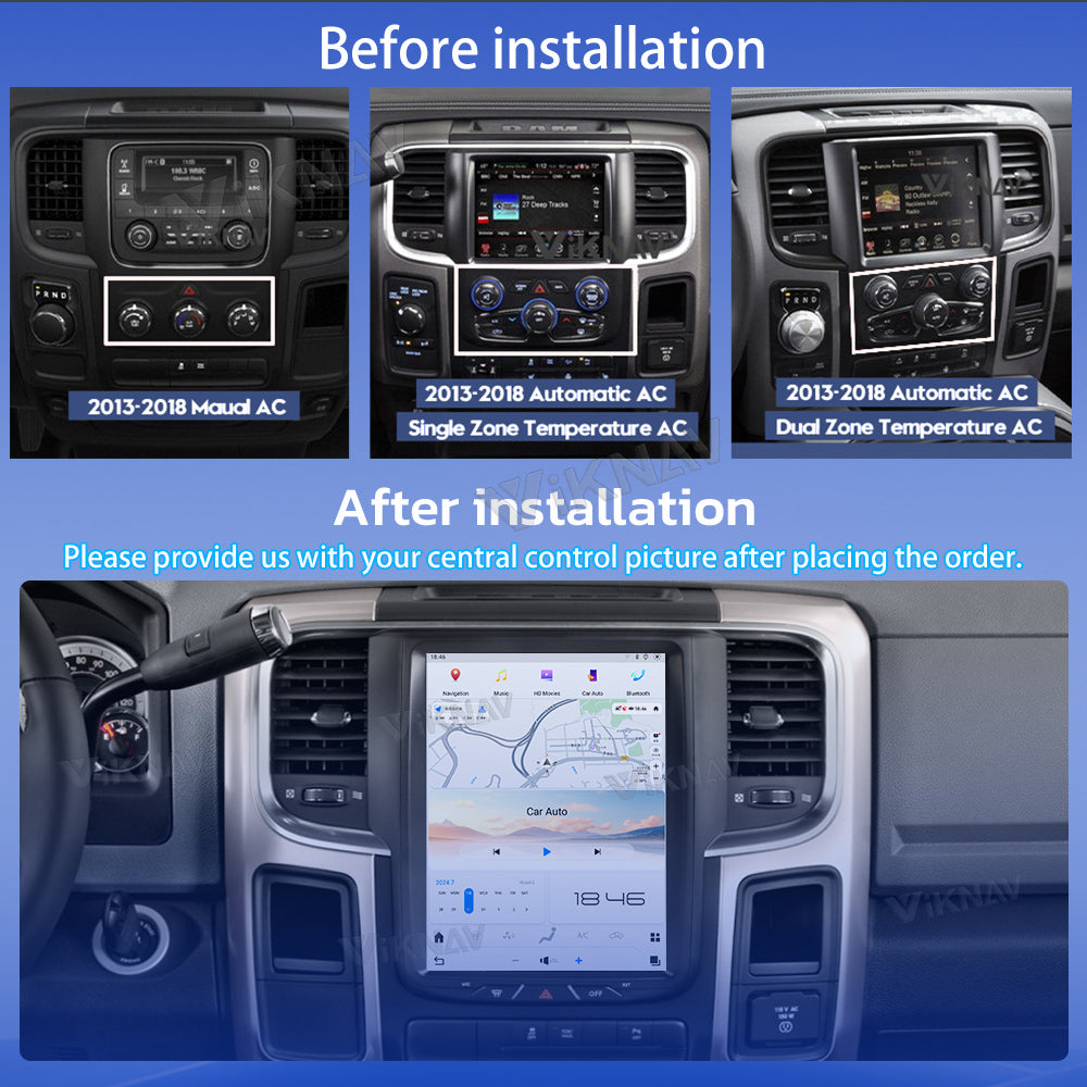VIKNAV 10.4 Inch Android Car Radio For Dodge Ram 1500 2013-2018 Auto Stereo Screen Upgrade