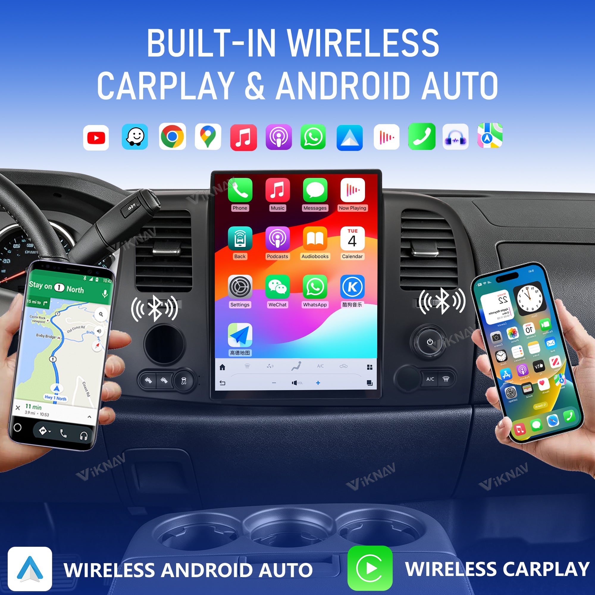 VIKNAV 13.8 Inch Car Radio For GMC SIERRA Chevrolet Silverado 2007-2012 GPS Navigation Upgrade Android Auto Stereo Screen Wireless Carplay
