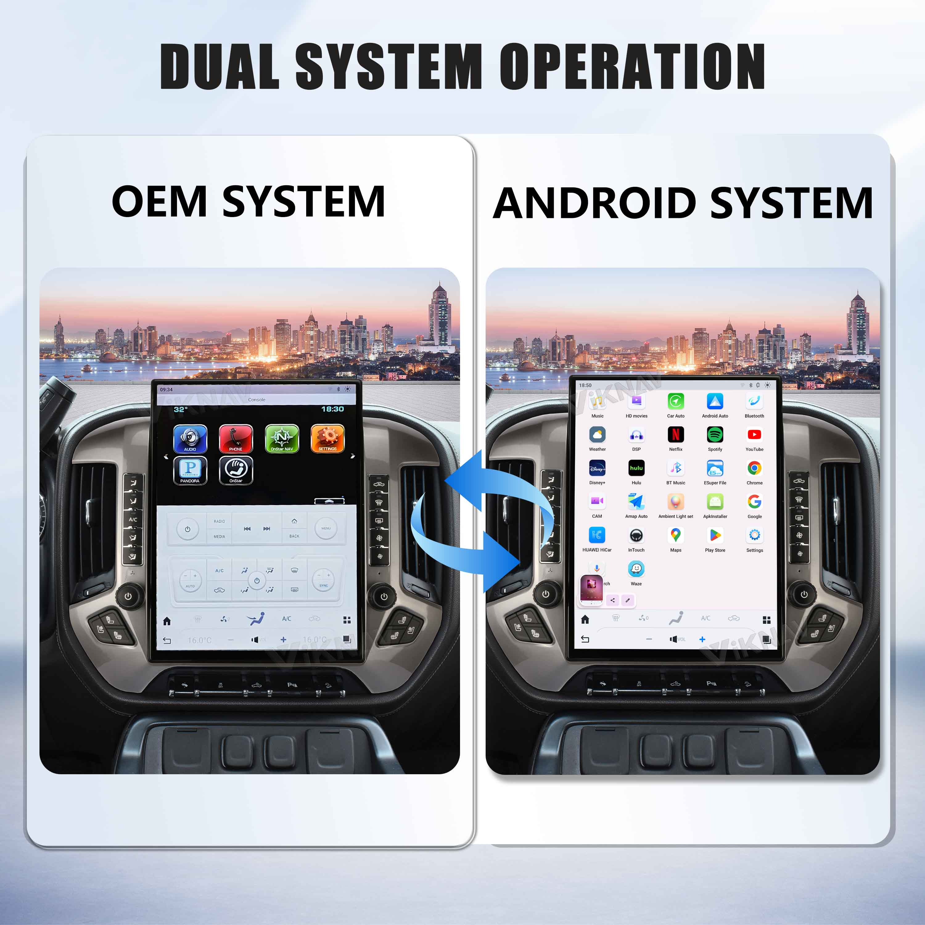 Viknav 15.6 inch Touch Screen Android Car Radio For Chevrolet Silverado GMC SIERRA 2014-2018 Wireless Carplay GPS Navigation With 13 Inch Car Digital Cluster