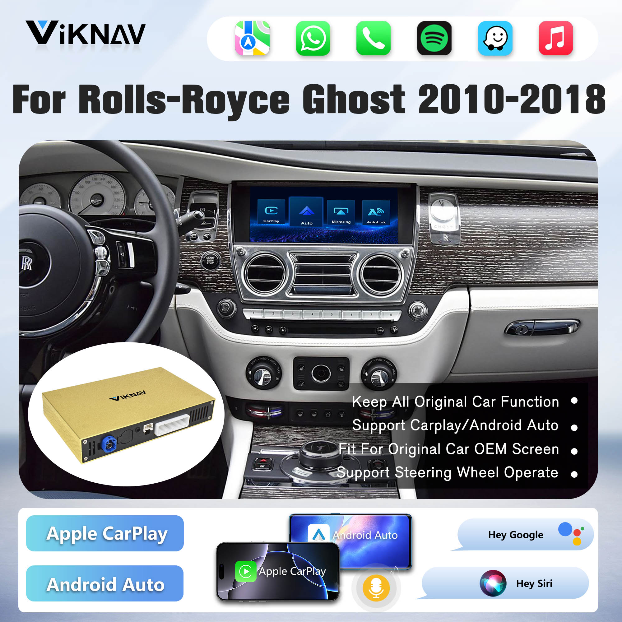 Viknav Linux System Decoder Box for Rolls-Royce Ghost 2010-2018 Upgrade Interface Wireless Carplay Android Auto Decoding Box Autolink Airplay