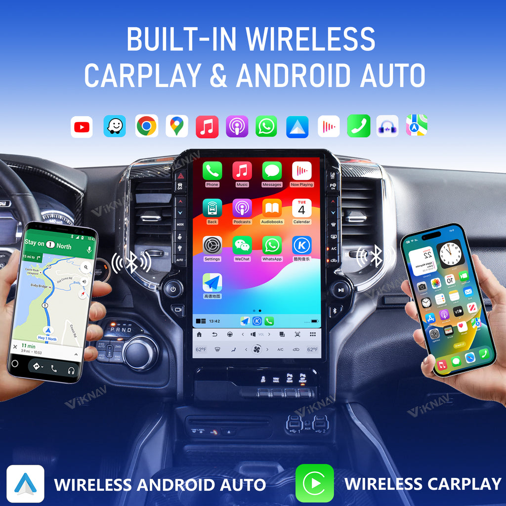 VIKNAV 12.3 Inch Android Car Radio For Dodge Ram 2019-2024 Auto Stereo Screen Upgrade