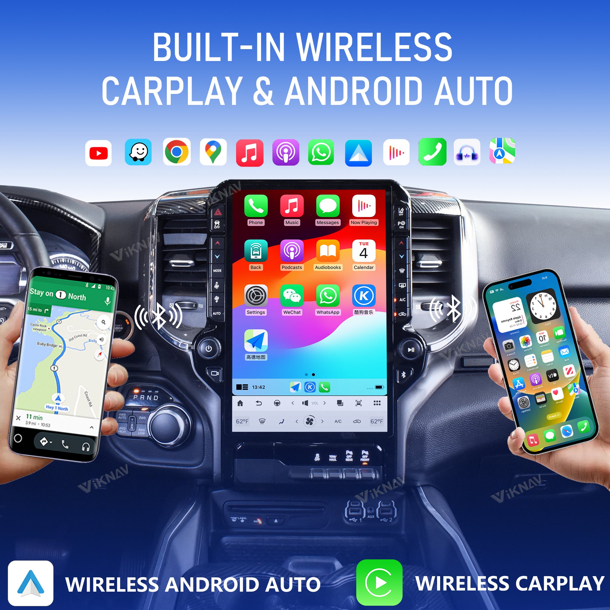 VIKNAV 12.3 Inch Android Car Radio For Dodge Ram 2019-2024 Auto Stereo Screen Upgrade