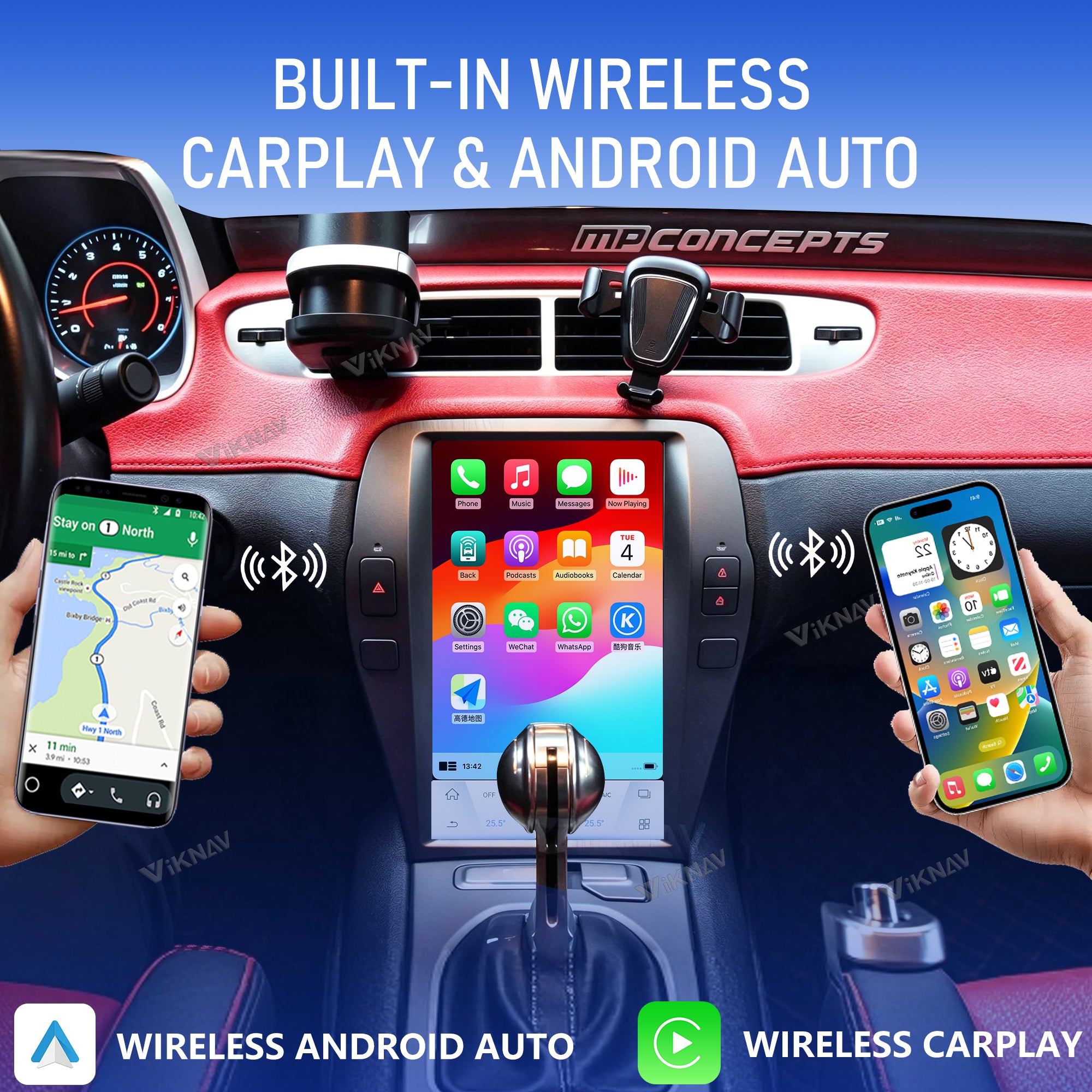 VIKNAV 12.1 Inch Android Car Radio for Chevrolet Camaro 2010 2011 2012 2013 2014 2015 Auto Stereo Screen Upgrade Wireless Carplay GPS Navigation Multimedia Player Head Unit
