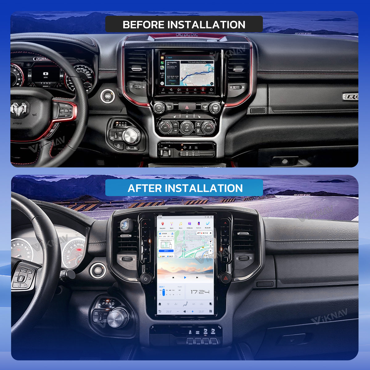 VIKNAV 12.3 Inch Android Car Radio For Dodge Ram 2019-2024 Auto Stereo Screen Upgrade