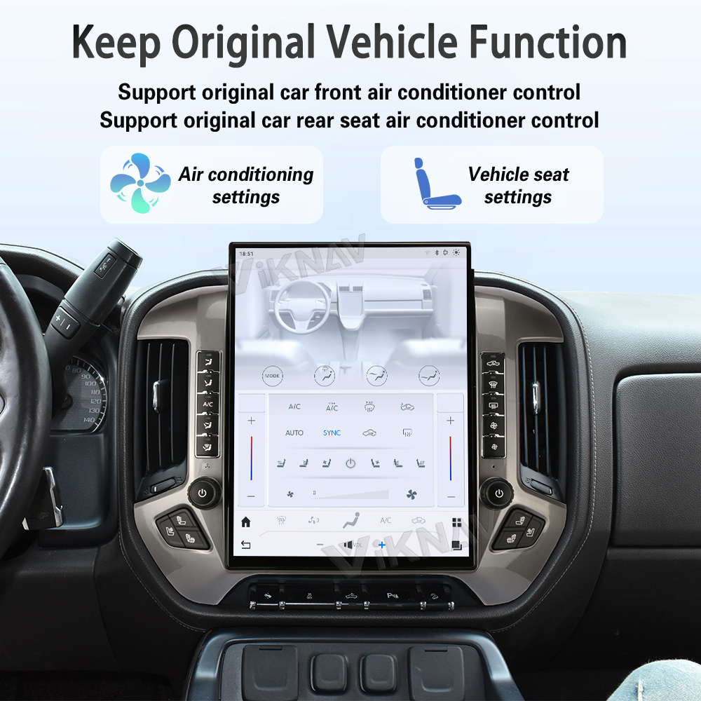 Viknav 15.6 inch Touch Screen Android Car Radio For Chevrolet Silverado GMC SIERRA 2014-2018 Wireless Carplay GPS Navigation With 13 Inch Car Digital Cluster