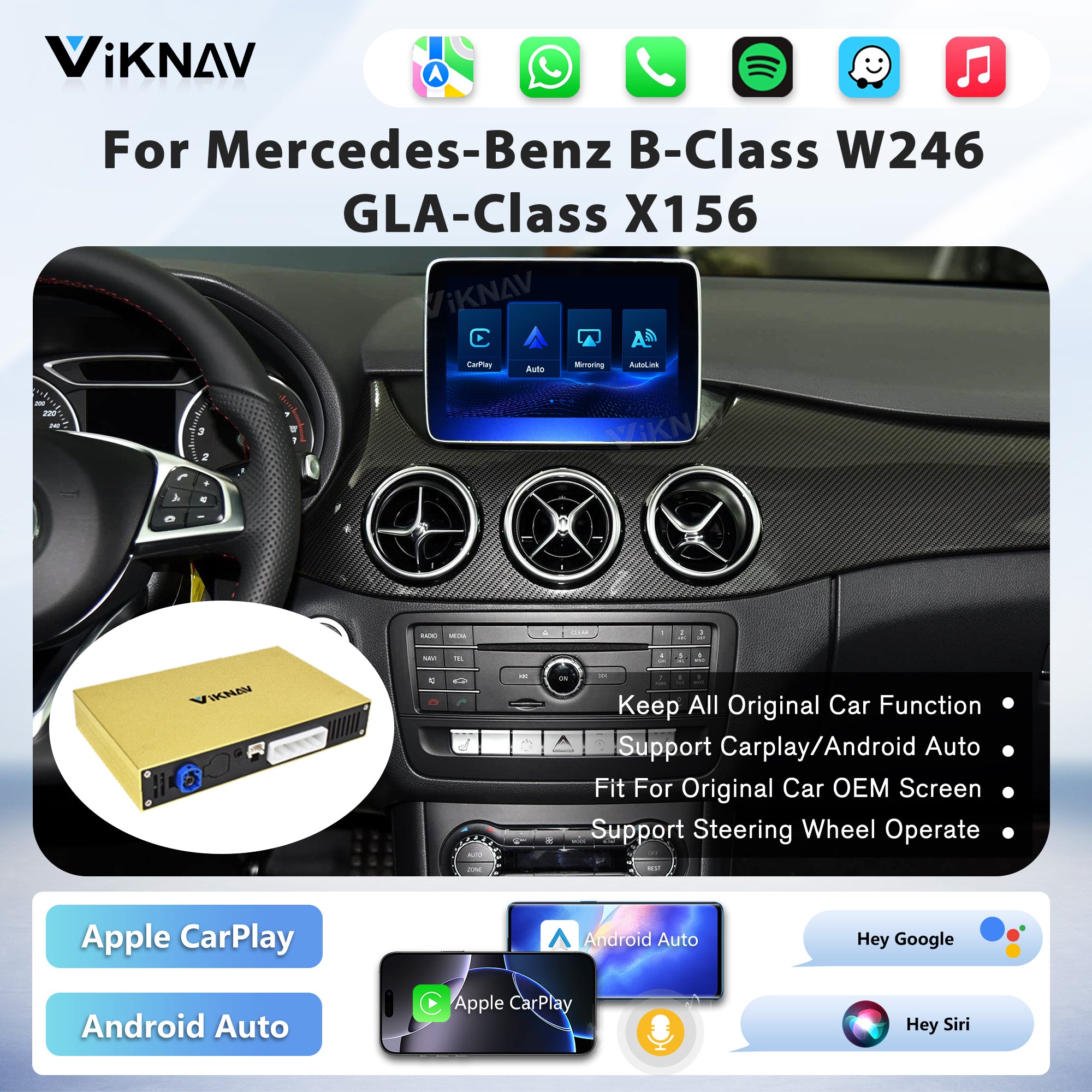 Viknav Linux System Decoder Box for Mercedes Benz Series Upgrade Interface Wireless Carplay Android Auto Decoding Box Autolink Airplay