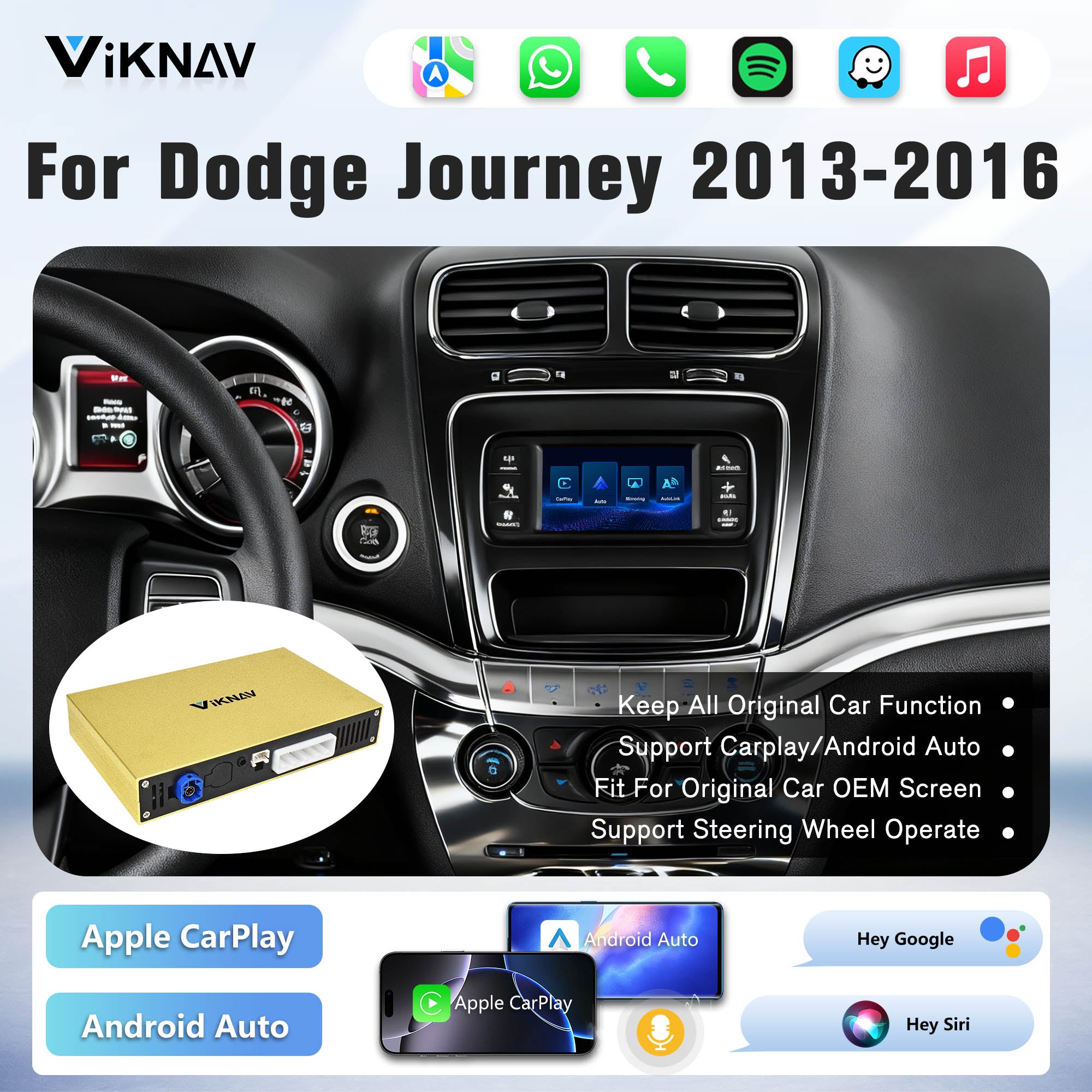 Viknav Linux System Decoder Box For Dodge Journey 2013-2018 OEM Harman System Upgrade Interface Wireless Carplay Android Auto Decoder Box Autolink Airplay