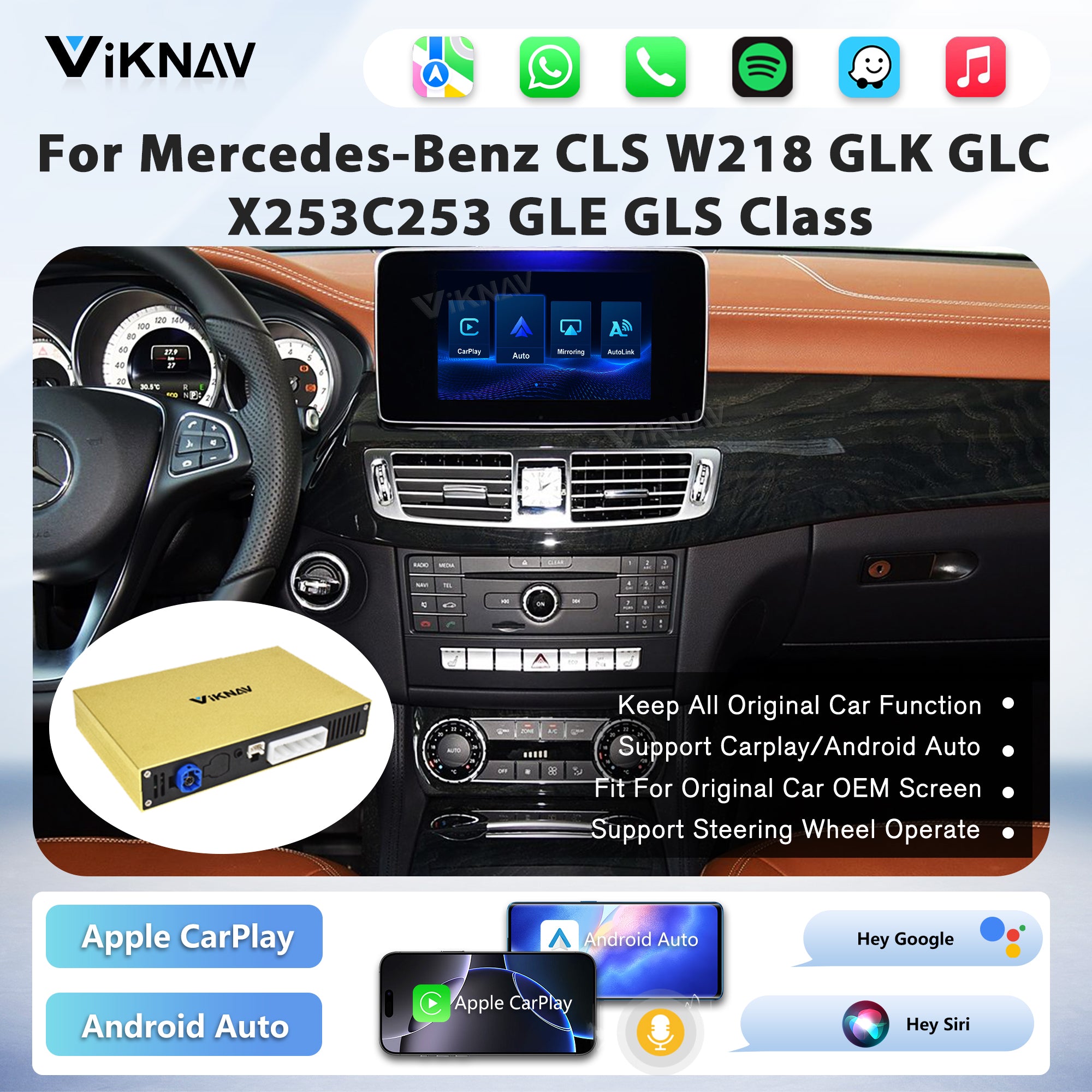 Viknav Linux System Decoder Box for Mercedes Benz Series Upgrade Interface Wireless Carplay Android Auto Decoding Box Autolink Airplay