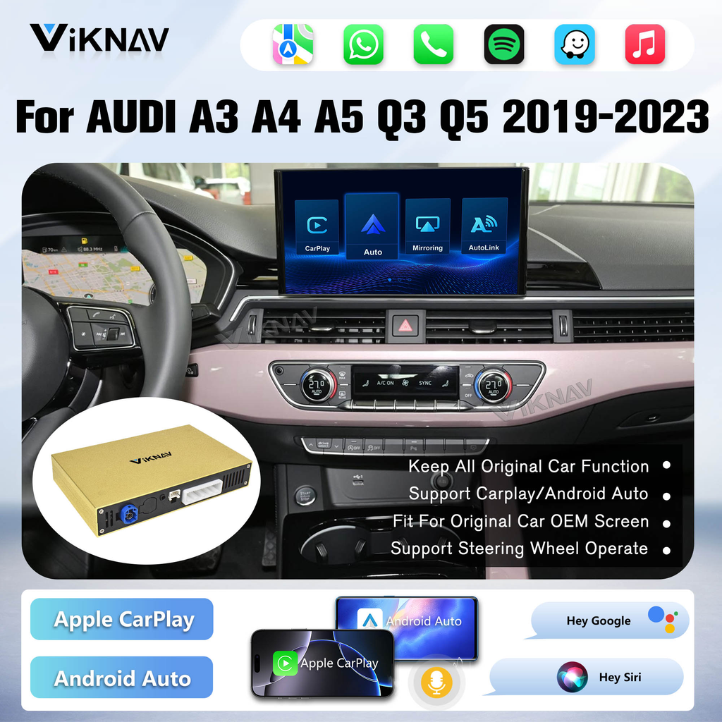 Viknav Linux System Decoder Box for AUDI A3 A4 A5 Q3 Q5 2019-2023 Upgrade Interface Wireless Carplay Android Auto Decoding Box Autolink Airplay