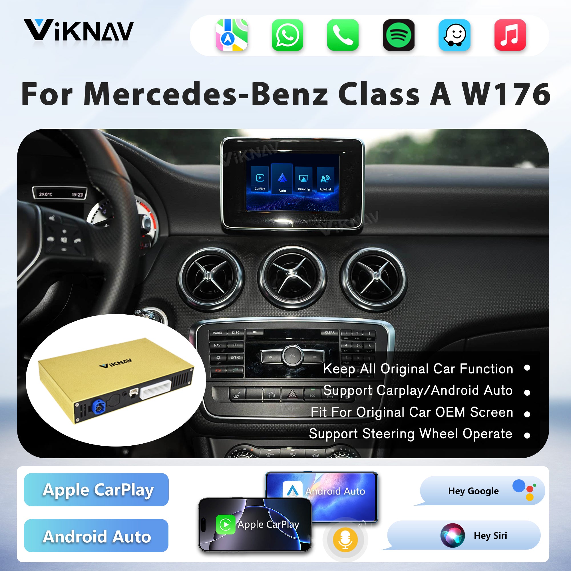 Viknav Linux System Decoder Box for Mercedes Benz Series Upgrade Interface Wireless Carplay Android Auto Decoding Box Autolink Airplay
