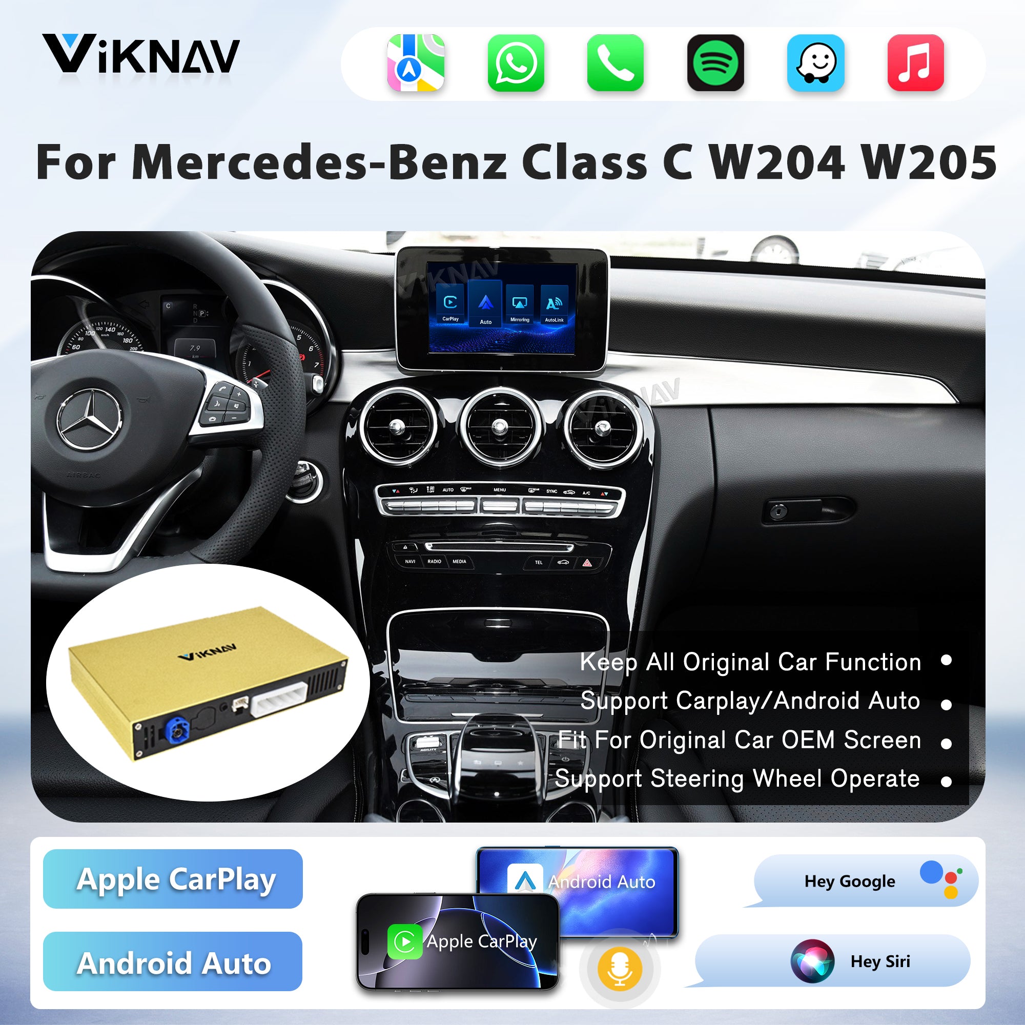 Viknav Linux System Decoder Box for Mercedes Benz Series Upgrade Interface Wireless Carplay Android Auto Decoding Box Autolink Airplay