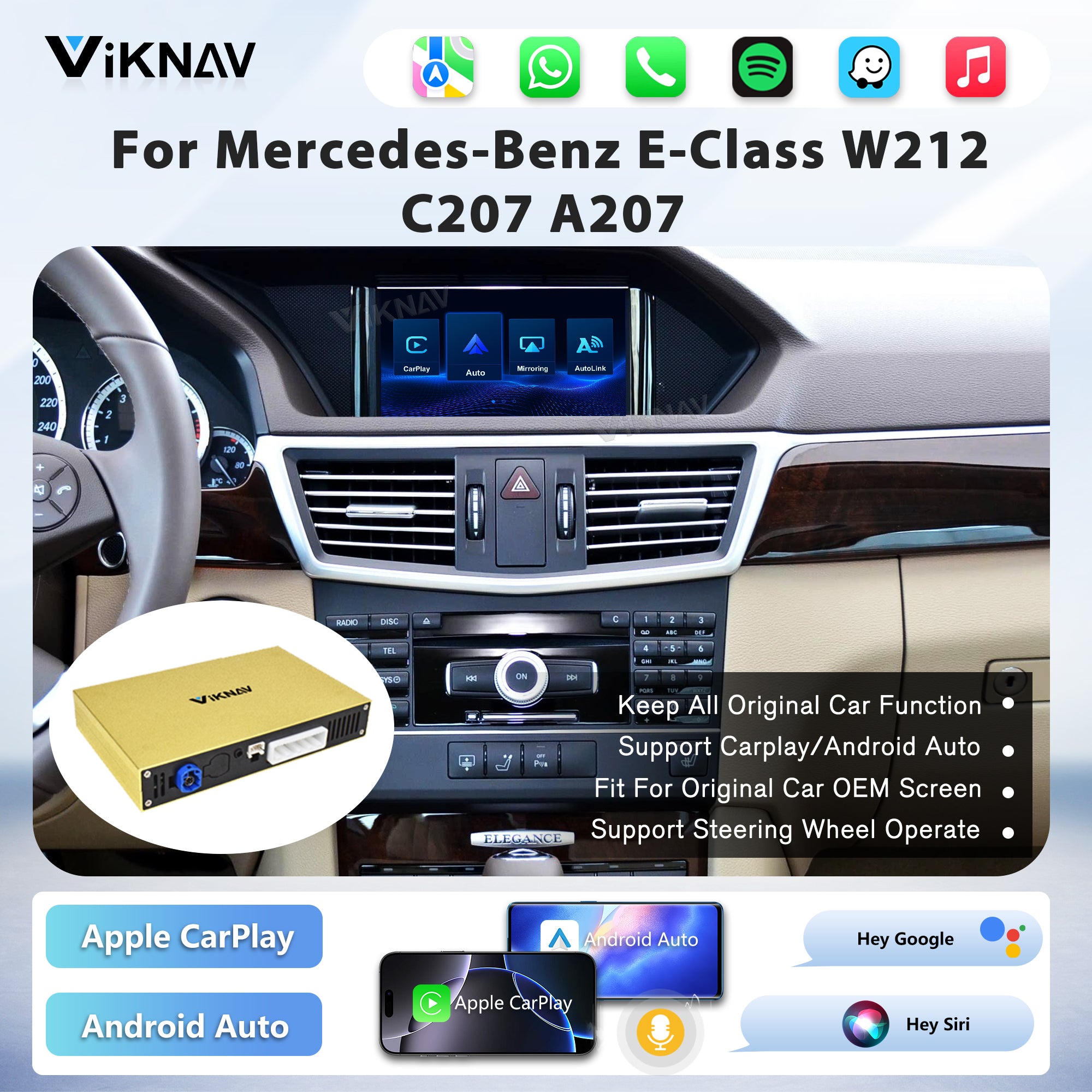 Viknav Linux System Decoder Box for Mercedes Benz Series Upgrade Interface Wireless Carplay Android Auto Decoding Box Autolink Airplay