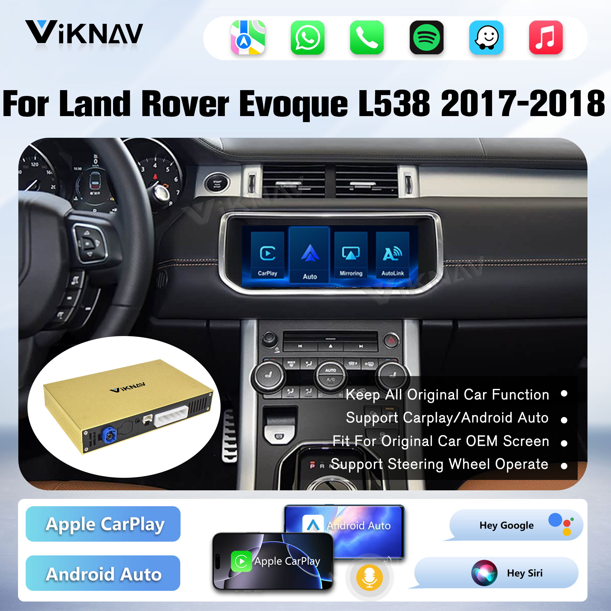 Viknav Linux System Decoder Box For Land Rover Evoque L538 2012-2018 OEM Harman Bosch System Wireless Carplay Android Auto Upgrade Interface Decoder Box Autolink Airplay