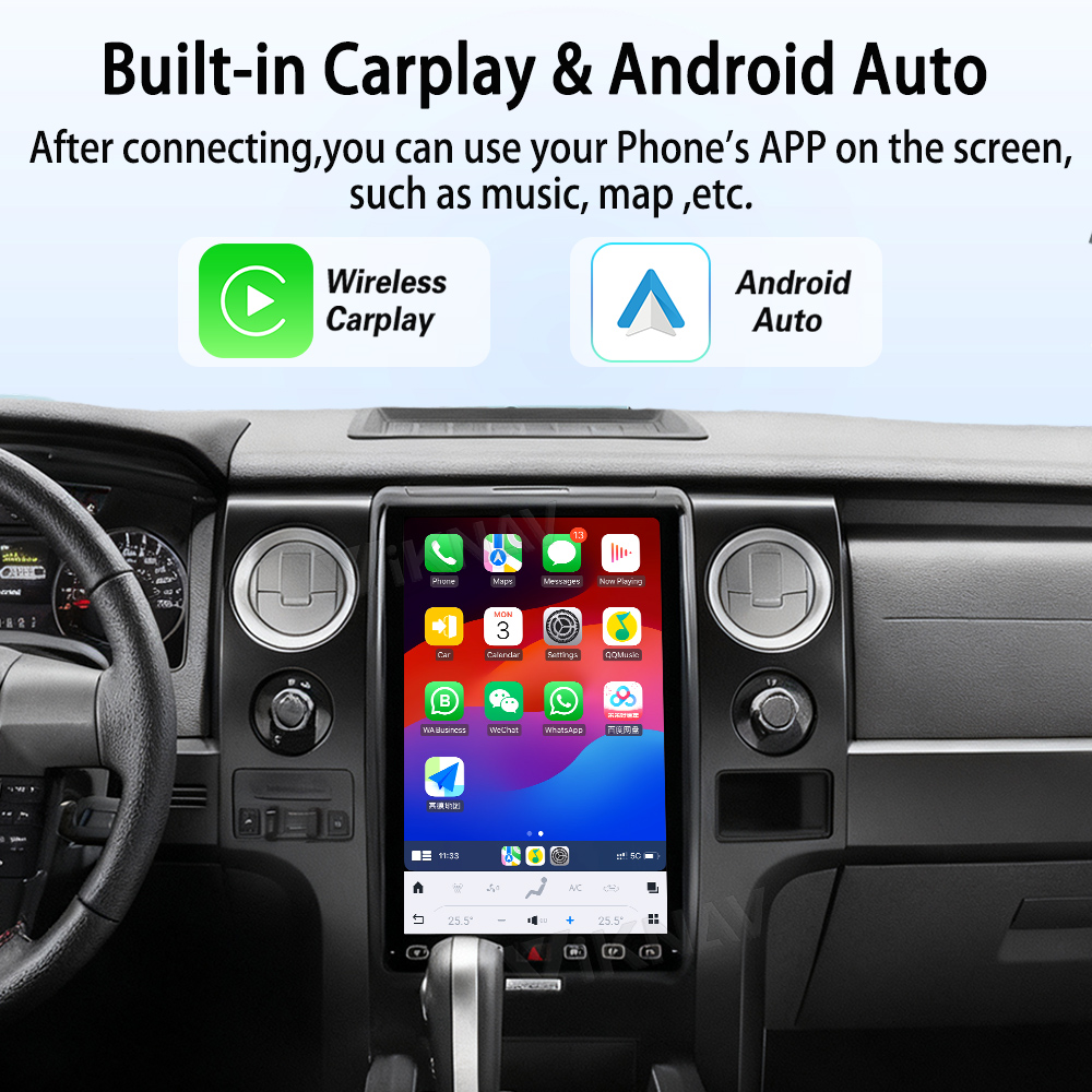 Viknav 14.4 Inch Car Radio Android and Digital Cluster Dashboard Panel Speedometer For Ford F150 2013-2014 Stereo Wireless Carplay Android Auto Touch Screen GPS Navigation Multimedia Player