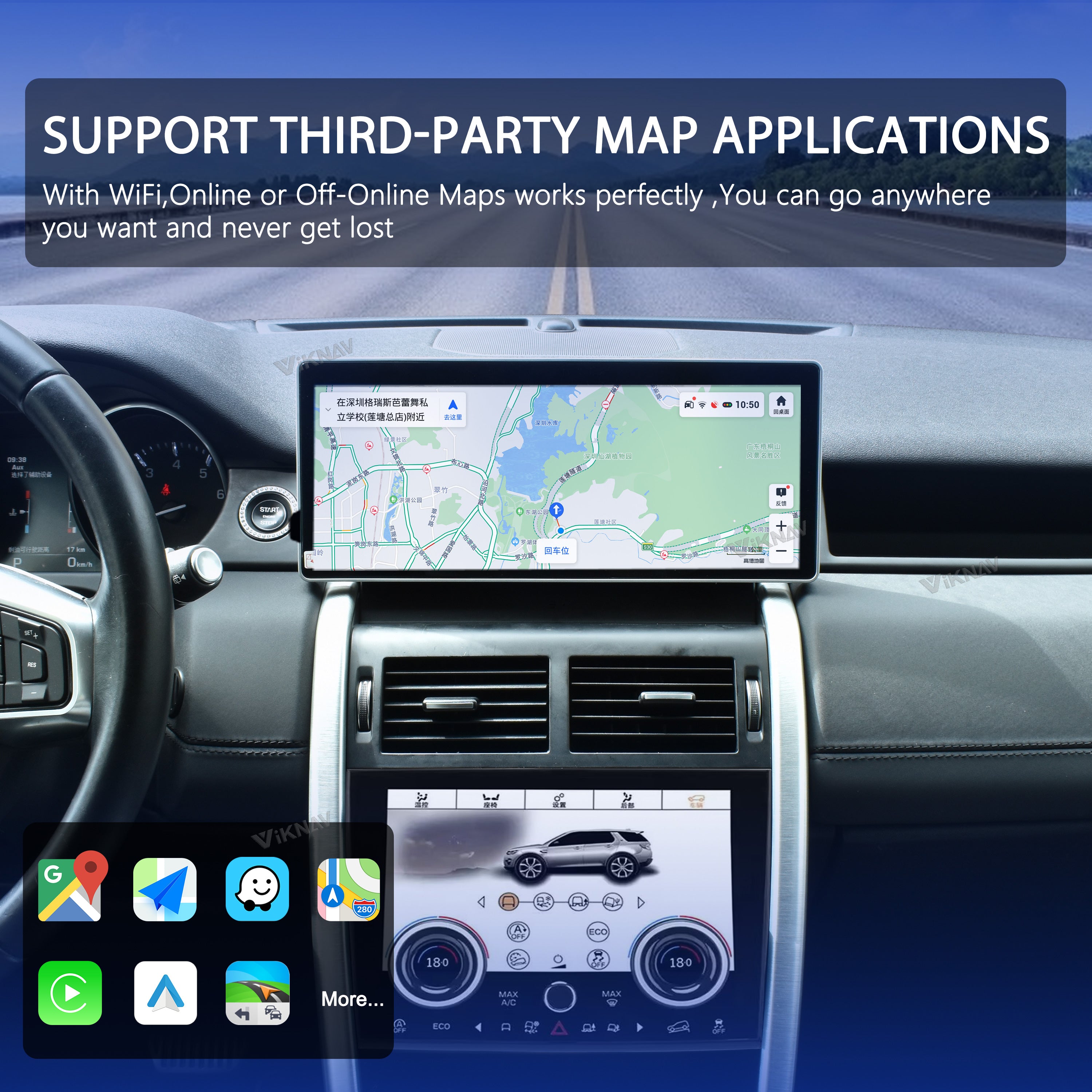 VIKNAV 12.3 Inch Android Car Radio AC panel For Land Rover Discovery Sport L550 2015-2019 Auto Stereo Screen Upgrade Wireless Carplay GPS Navigation Multimedia Player