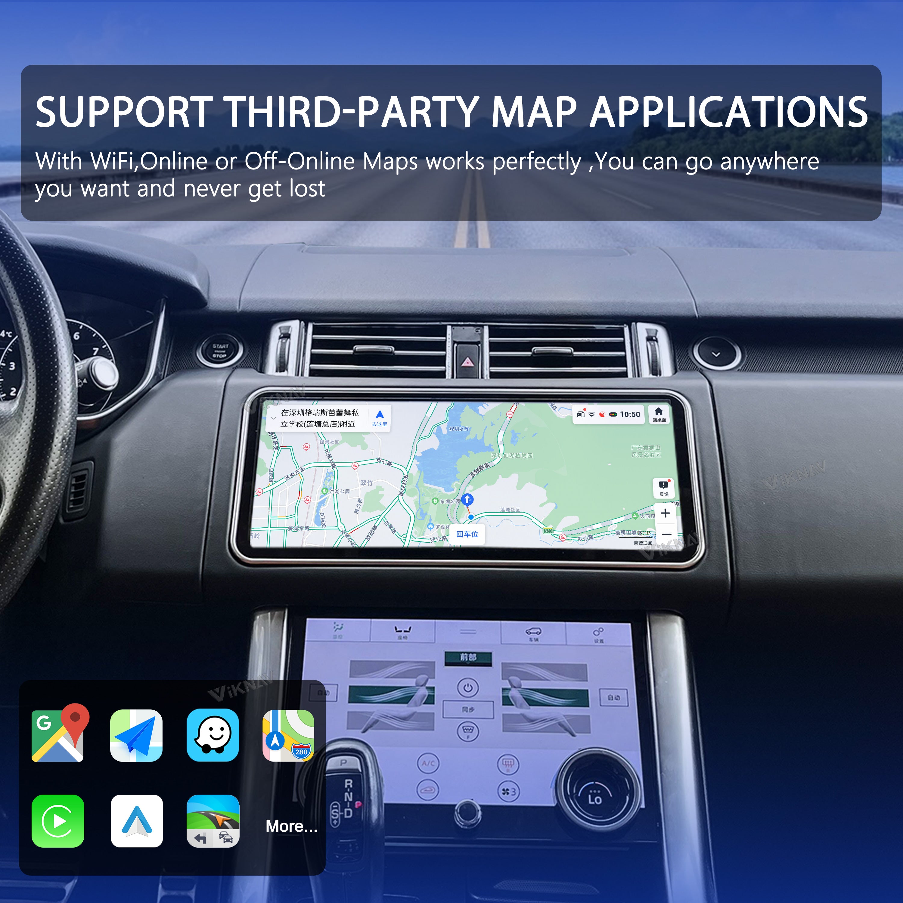 VIKNAV 12.3 Inch Android Car Radio and AC panel for Land Rover Range Rover Sport L494 2013-2017 Auto Stereo Screen Upgrade Wireless Carplay GPS Navigation Multimedia Player
