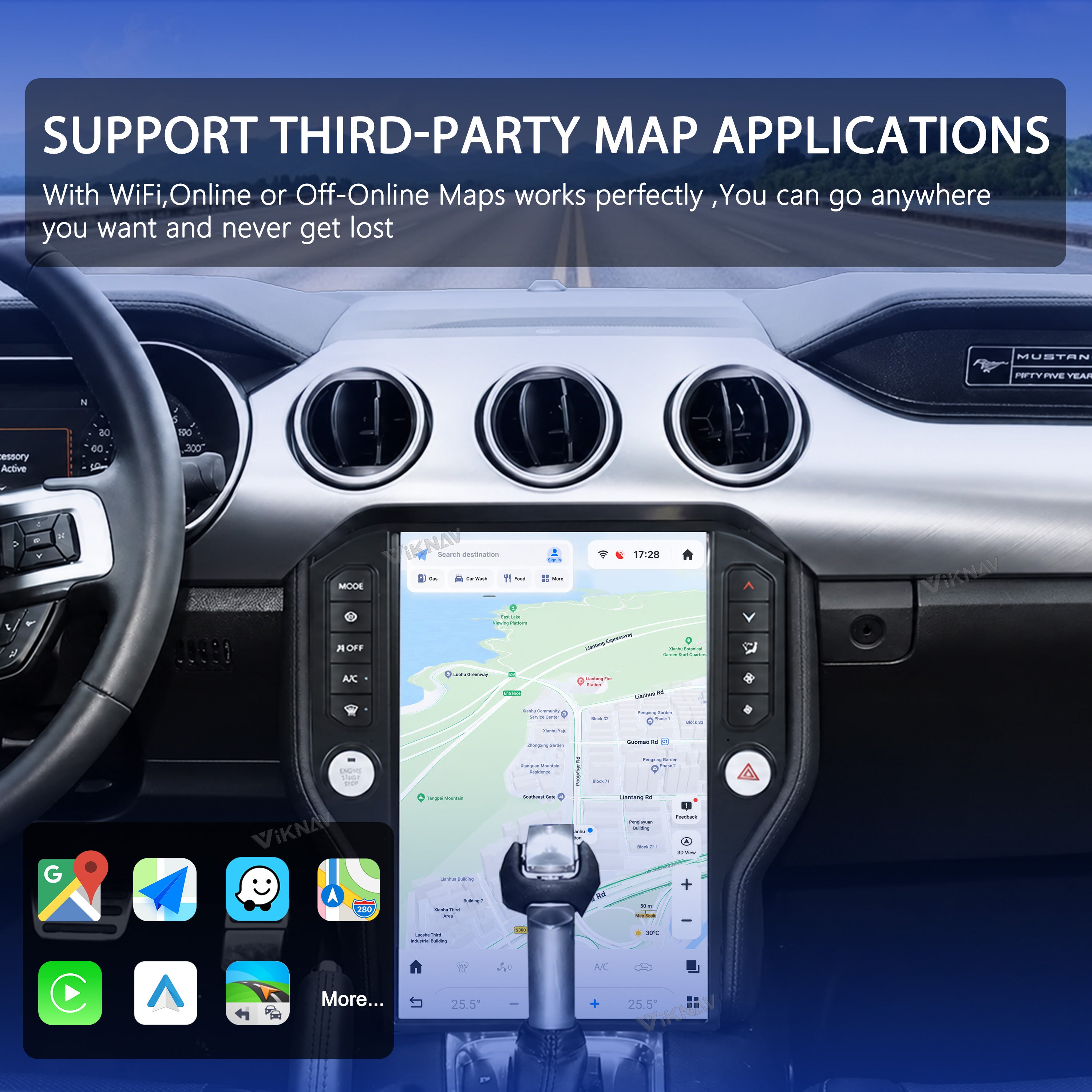 VIKNAV 14.4 Inch Android Car Radio For Ford Mustang 2015-2022 Auto Stereo Screen Upgrade
