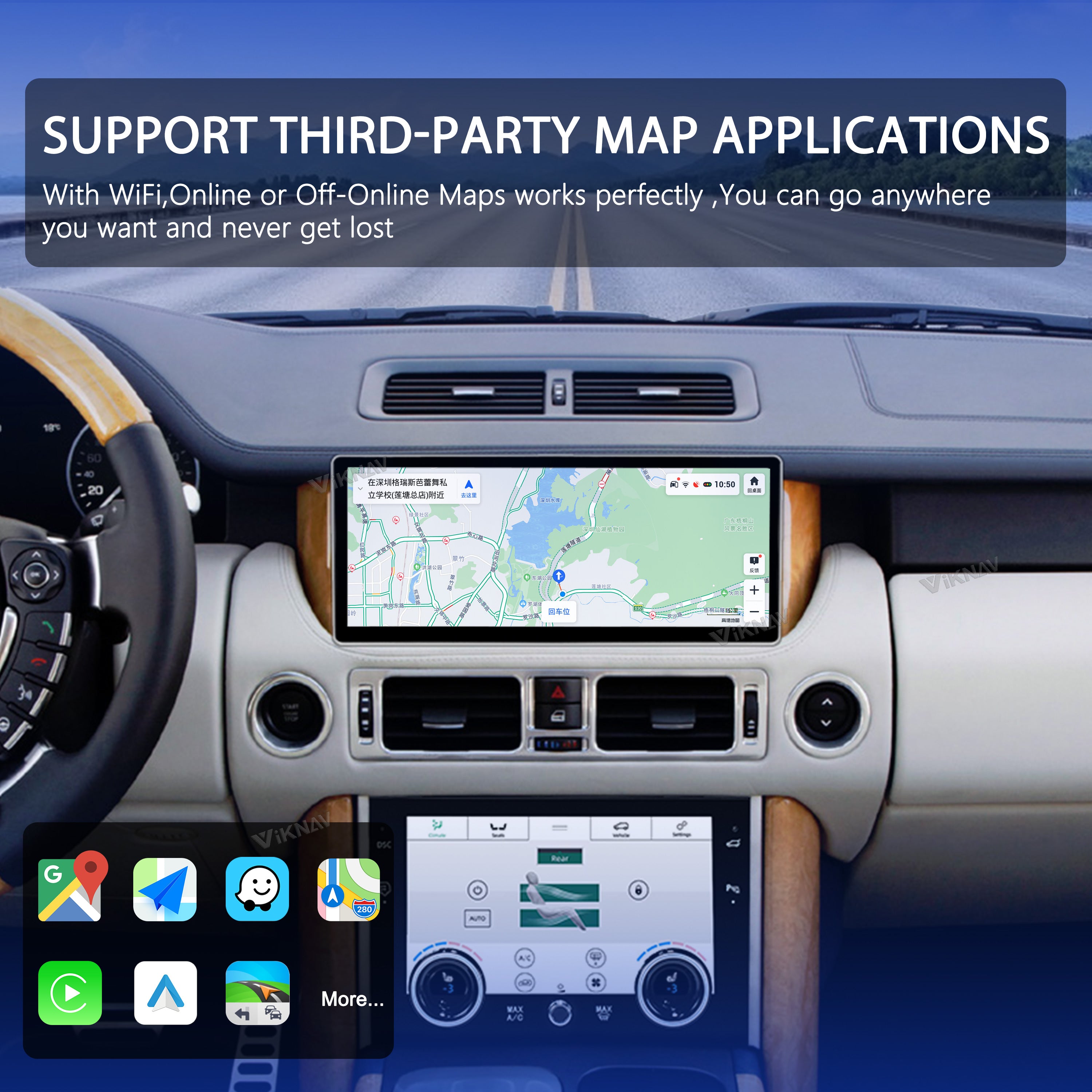 VIKNAV 12.3 Inch Android Car Radio And AC Panel For Land Rover Range Rover V8 L322 2002-2012 Auto Stereo Screen Upgrade