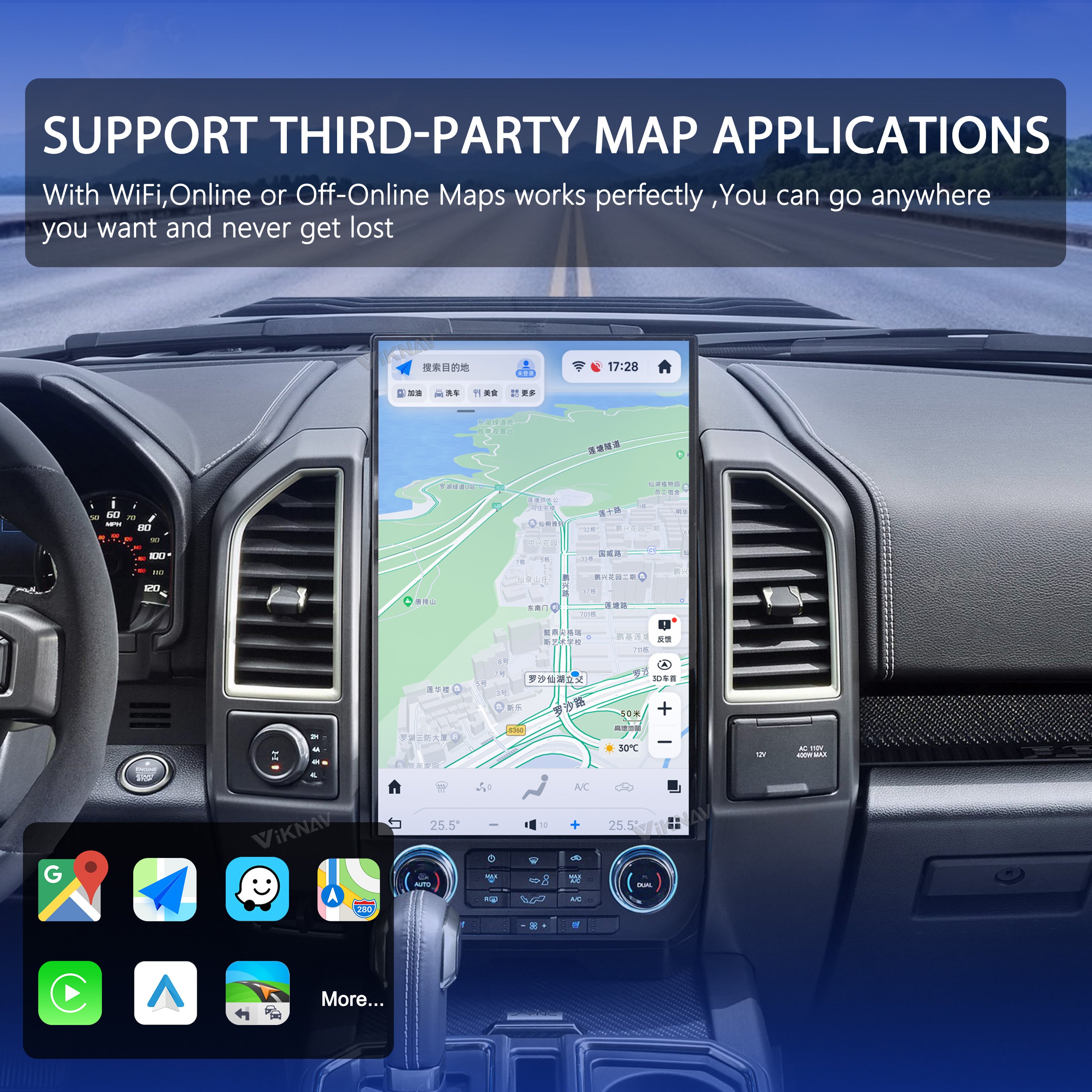 VIKNAV 17.2 Inch Android Car Radio For Ford F150 F250 F450 Raptor 2015-2020 Auto Stereo Screen Upgrade