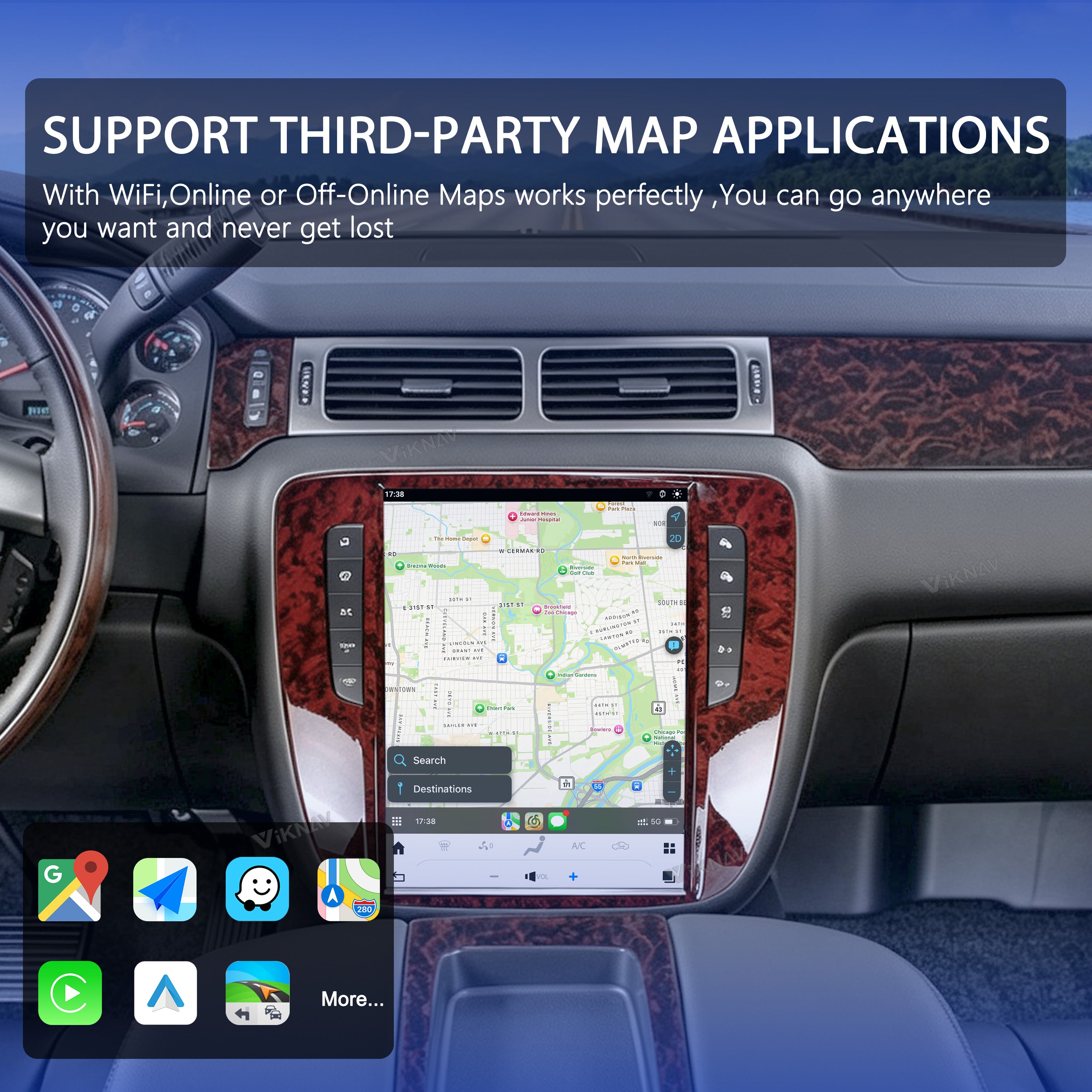 VIKNAV 12.1 Inch Car Radio For GMC YUKON/Chevy Suburban Tahoe 2007-2013 GPS Navigation Upgrade Android Auto Stereo Screen Wireless Carplay