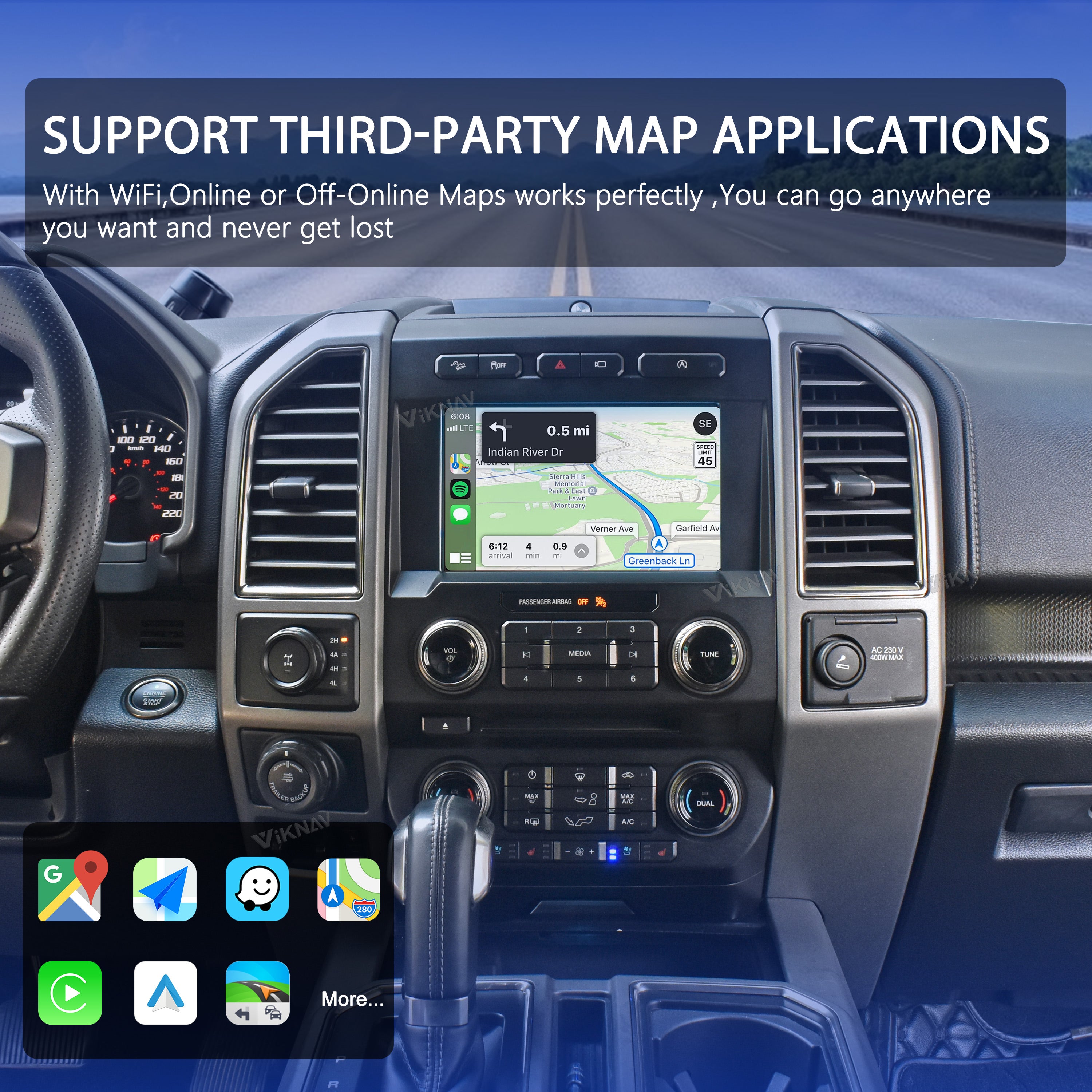 VIKNAV Android Carplay Decoder Box For Ford F150 F250 F350 F450 Raptor SYNC2 SYNC3 GPS Navigation Multimedia player Auto Stereo Only Support OEM 8 Inch Screen