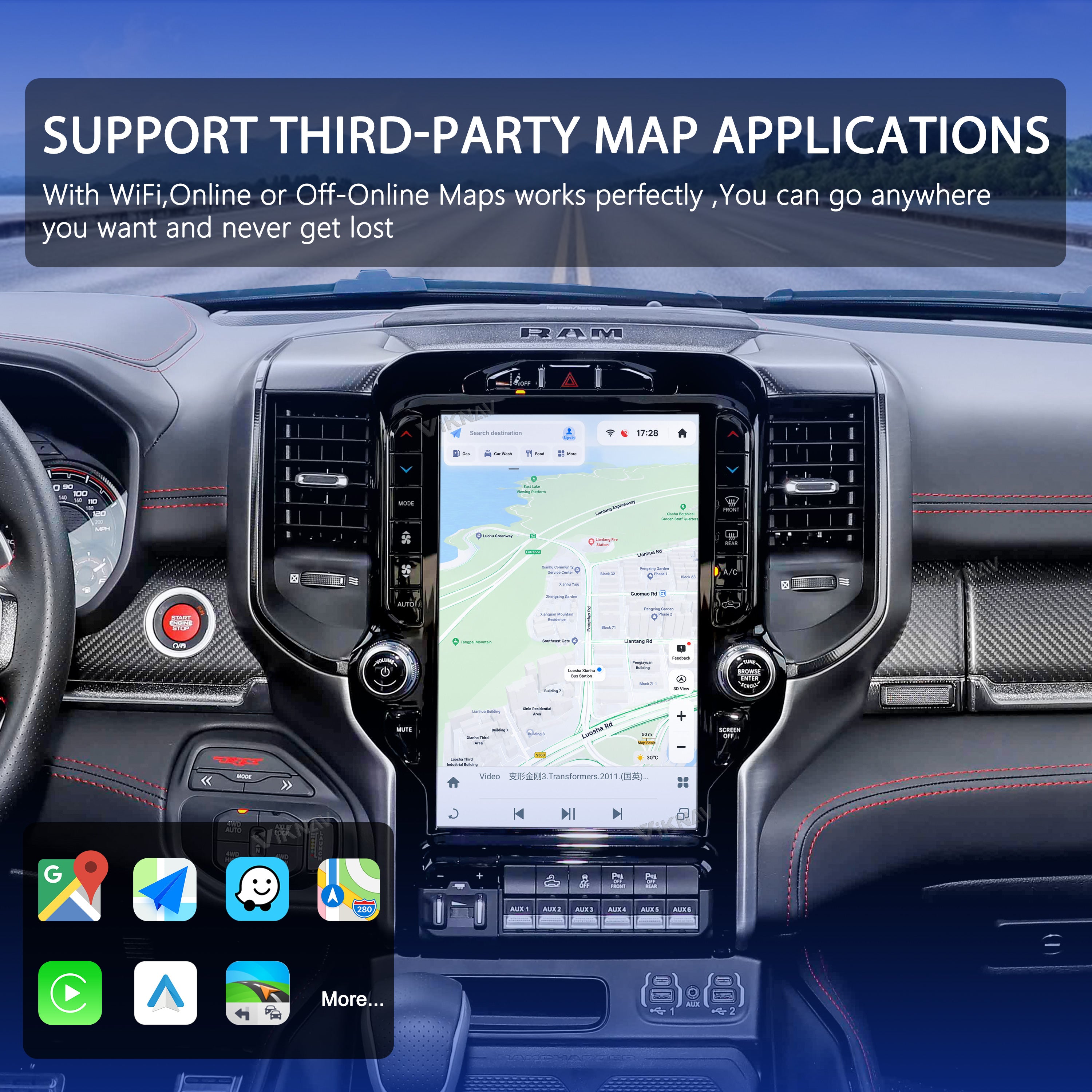 VIKNAV Android Carplay Decoder Box for Dodge ram 2019-2023 GPS Navigation Multimedia player Auto Stereo Only Support OEM 12.1 Inch Screen