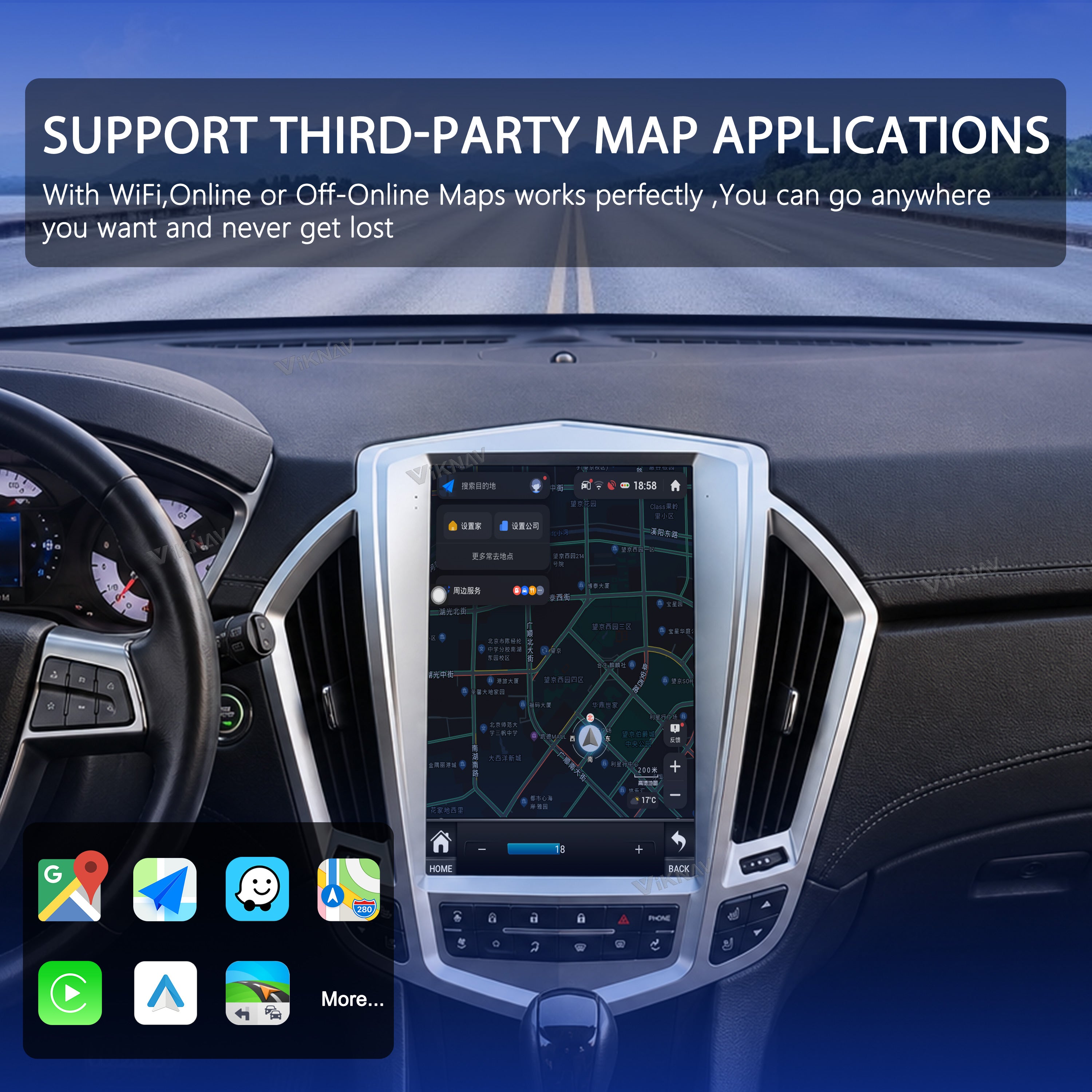 VIKNAV 12.1 Inch Android Car Radio For Cadillac ATS CTS SRX Escalade 2008-2013 Auto Stereo Screen Upgrade Wireless Carplay GPS Navigation Multimedia Player