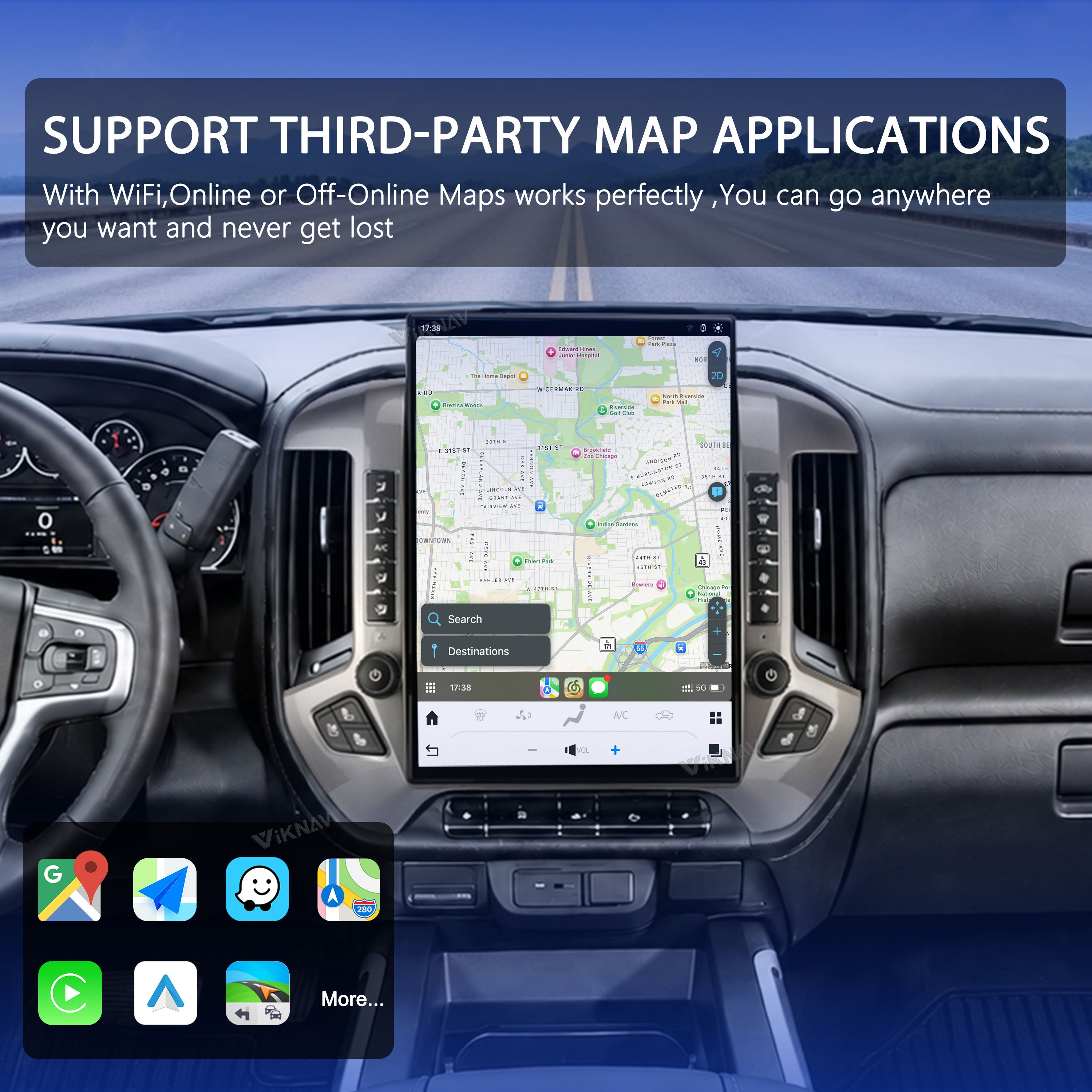 VIKNAV 15.6 Inch Android Car Radio For Chevrolet Silverado GMC SIERRA 1500 2014-2018 Upgrade Auto Stereo Screen Wireless Carplay