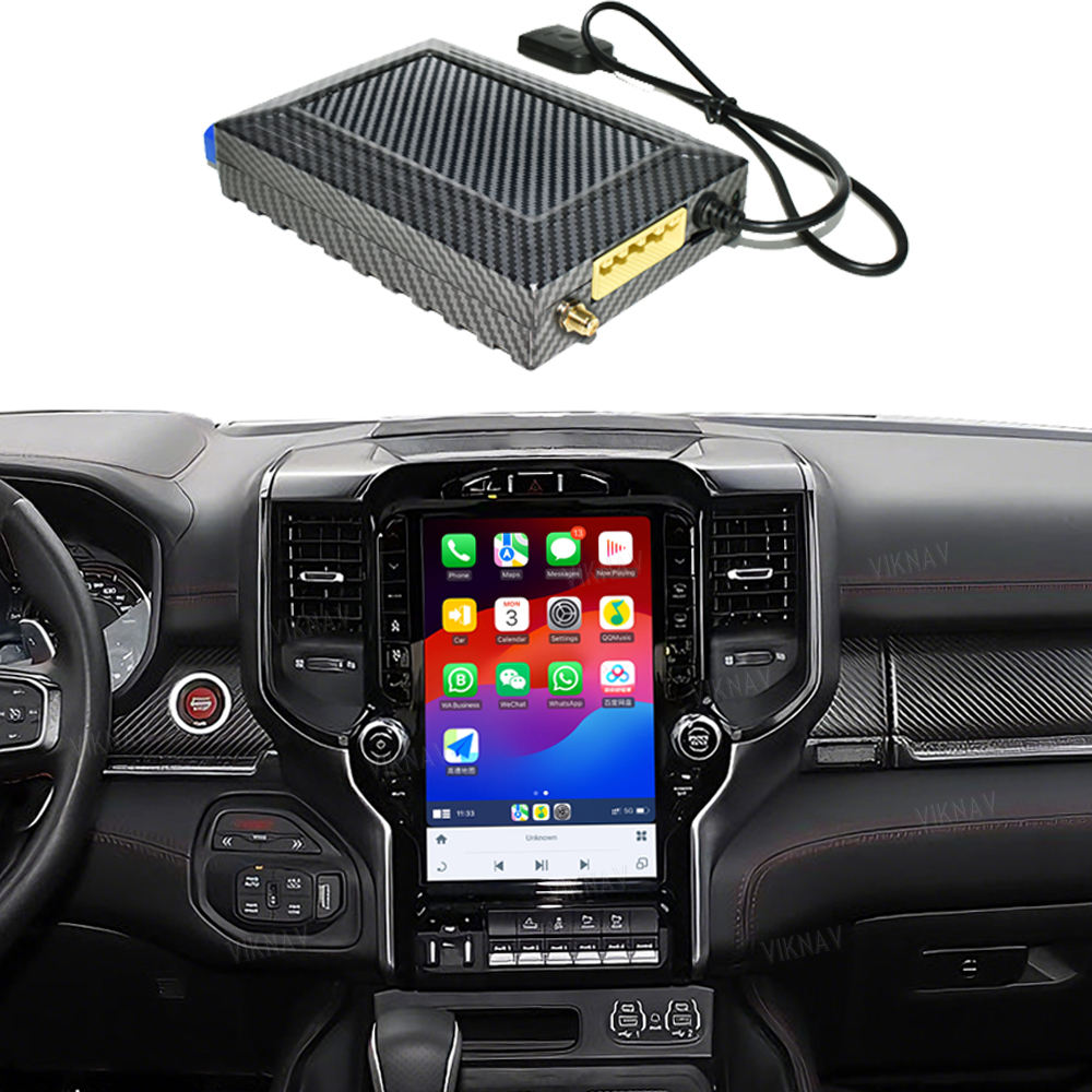 VIKNAV Android Carplay Decoder Box for Dodge ram 2019-2023 GPS Navigation Multimedia player Auto Stereo Only Support OEM 12.1 Inch Screen