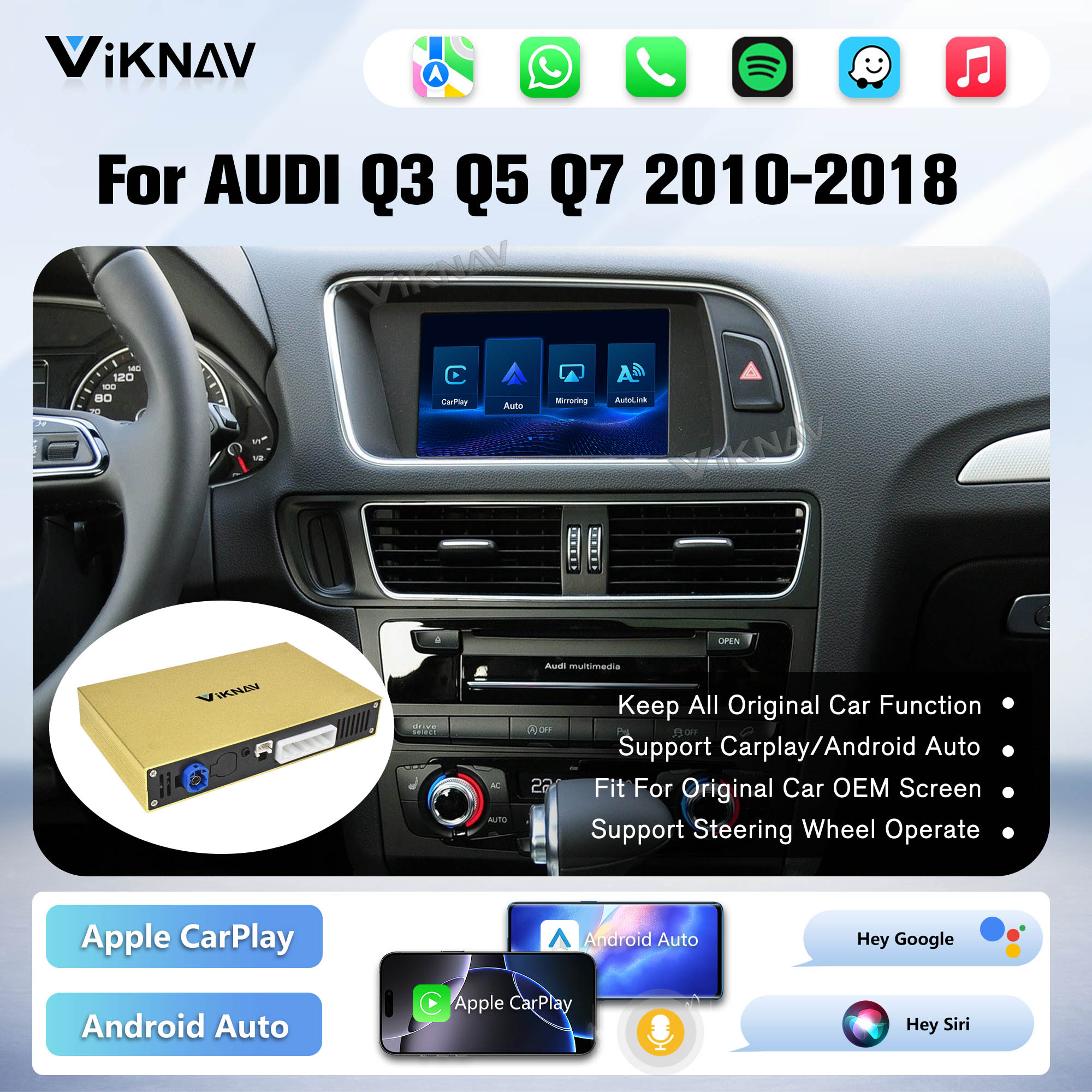 Viknav Linux System Decoder Box for AUDI Q3 Q5 Q7 2010-2018 Upgrade Interface Wireless Carplay Android Auto Decoding Box Autolink Airplay