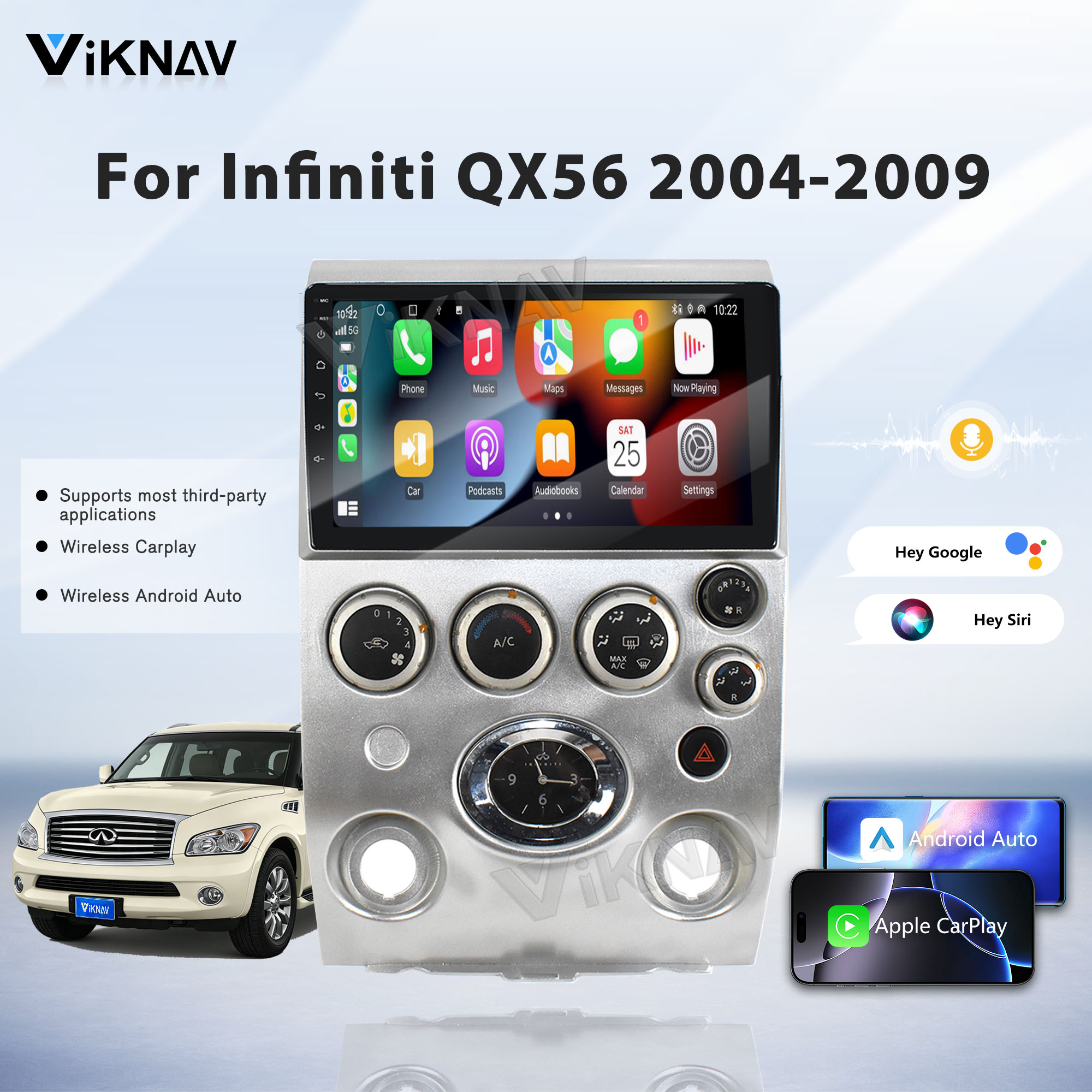 Viknav Android 9 inch Car Stereo For Infiniti QX56 2004-2009 Wireless CarPlay & Android Auto GPS Navigation Head Unit