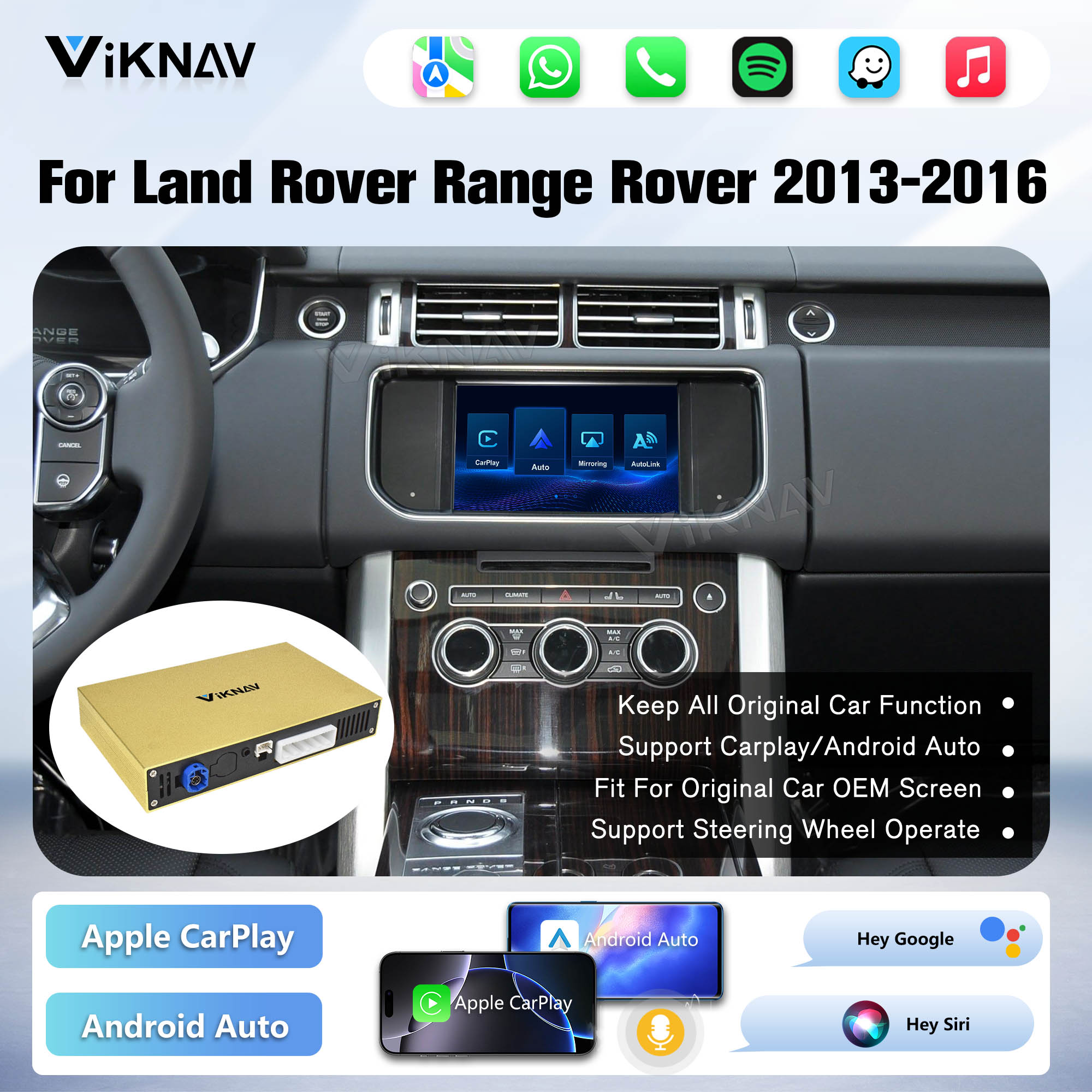 Viknav Linux System Decoder Box For Land Rover Range Rover 2013-2016 OEM Harman System Upgrade Interface Wireless Carplay Android Auto Decoder Box Autolink Airplay